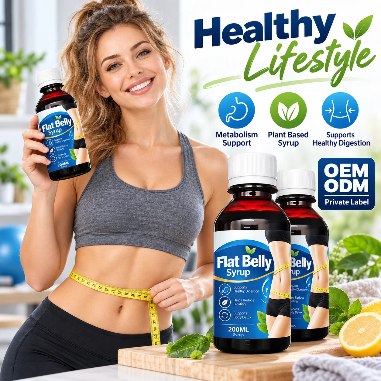 Flat Belly Syrup 200mL Plant-Based Herbal Wellness Formula for Digestive & Metabolism Support, OEM ODM Private Label product detail