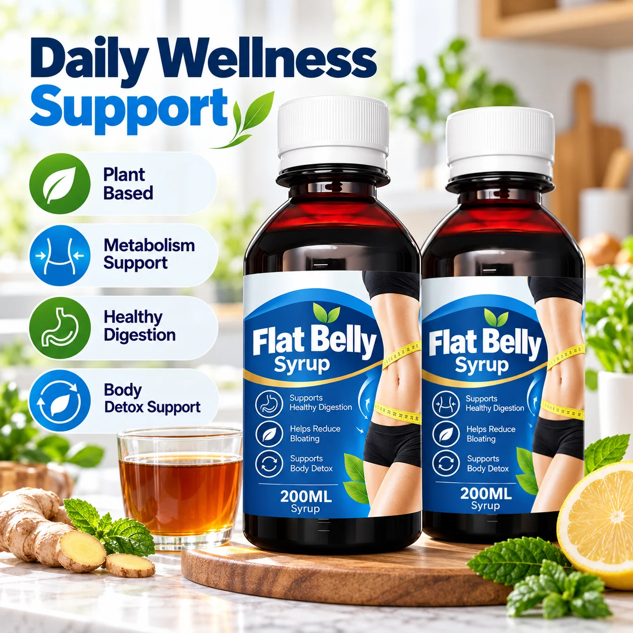Flat Belly Syrup 200mL Plant-Based Herbal Wellness Formula for Digestive & Metabolism Support, OEM ODM Private Label product detail