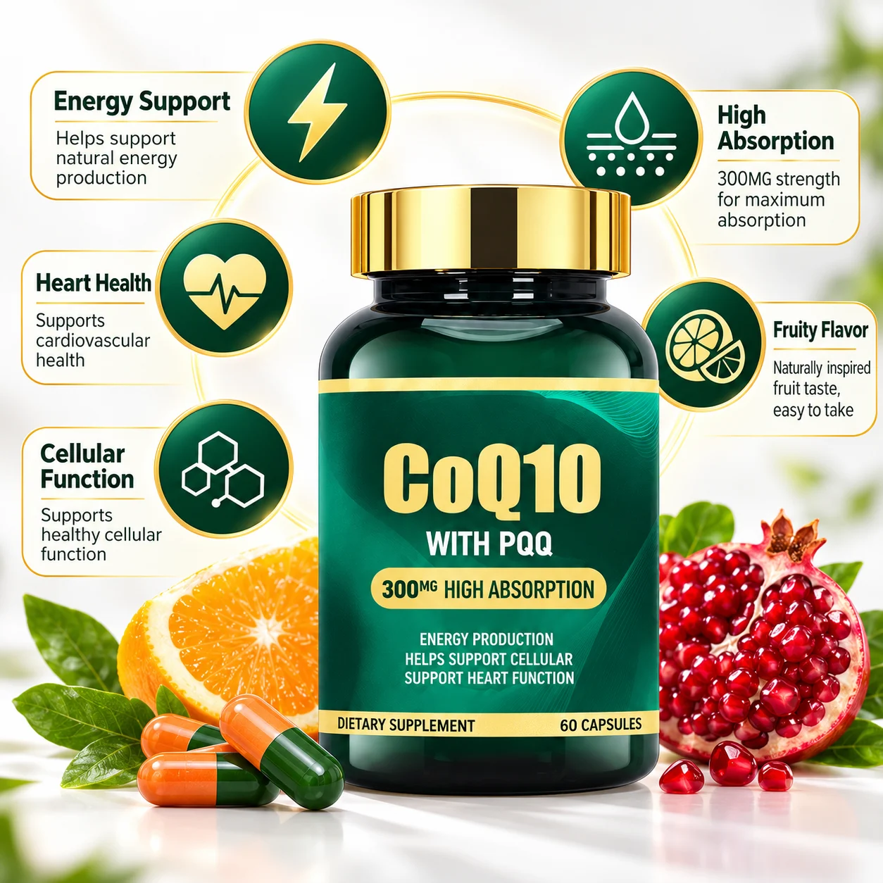 Wholesale CoQ10 with PQQ 300mg High Absorption Capsules for Energy, Heart & Cellular Support, OEM ODM Private Label product detail