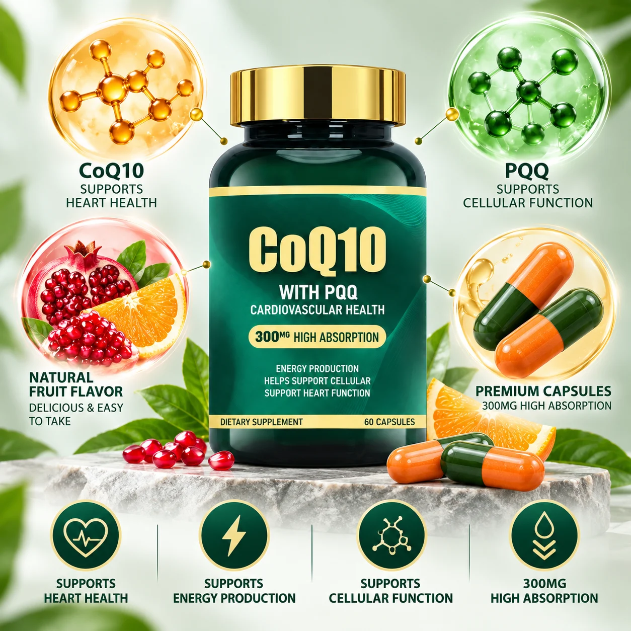 Wholesale CoQ10 with PQQ 300mg High Absorption Capsules for Energy, Heart & Cellular Support, OEM ODM Private Label product detail