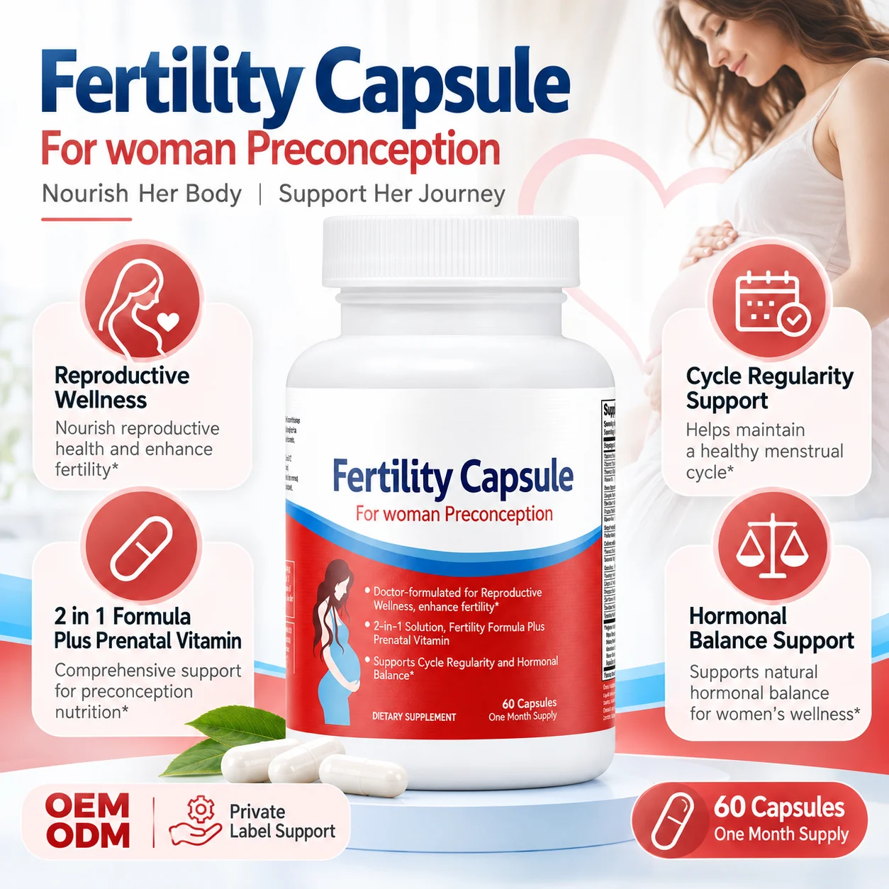 Wholesale Women’s Fertility Preconception Capsules with Prenatal Support for Reproductive Wellness, Cycle Balance, OEM ODM Private Label product detail