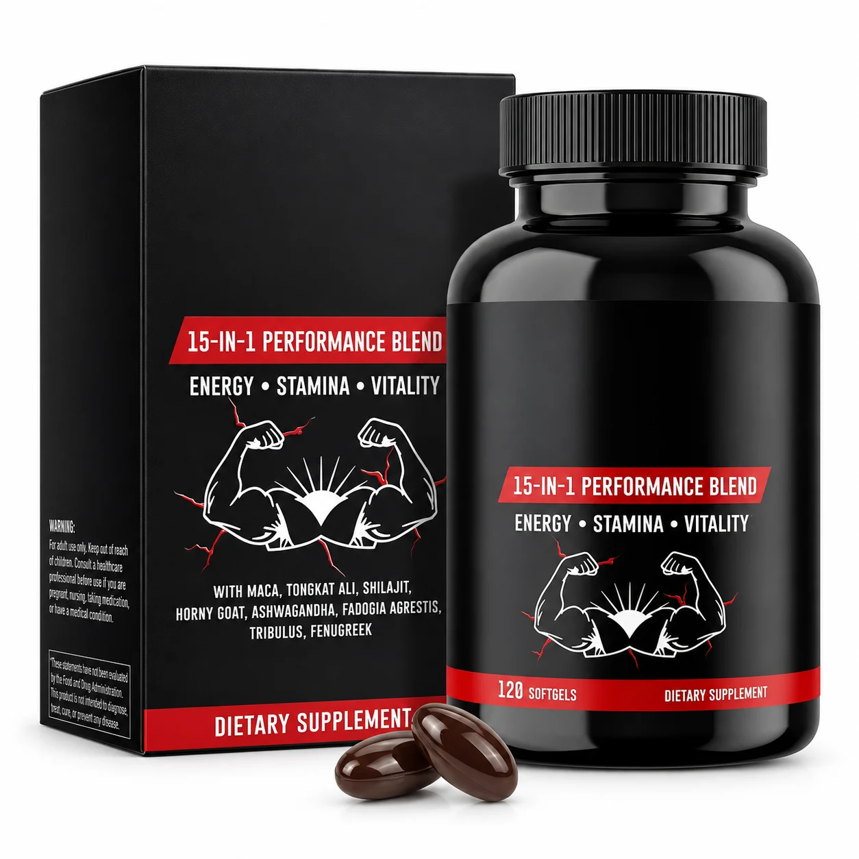 15-in-1 Performance Blend Softgels, Men’s Energy Stamina Vitality Dietary Supplement