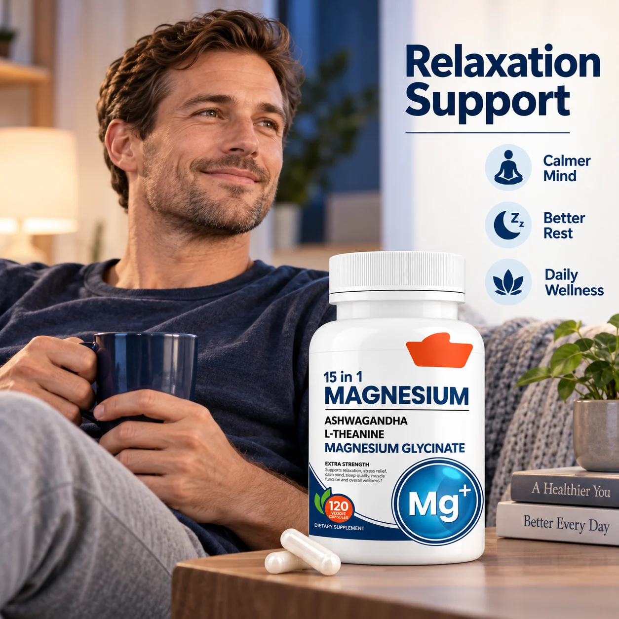 15 in 1 Magnesium Glycinate Veggie Capsules, Ashwagandha & L-Theanine Relaxation Sleep Support Dietary Supplement product detail