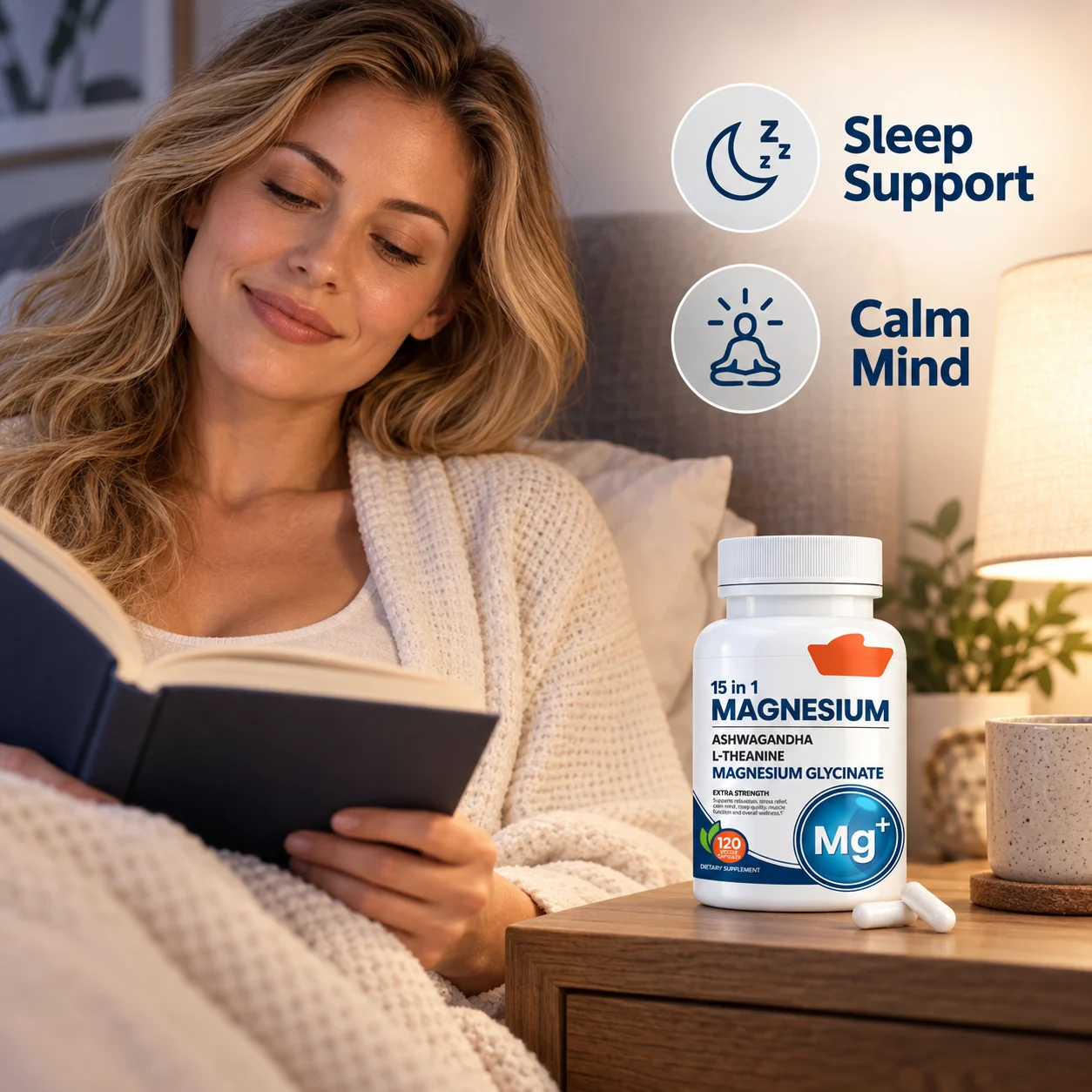 15 in 1 Magnesium Glycinate Veggie Capsules, Ashwagandha & L-Theanine Relaxation Sleep Support Dietary Supplement product detail