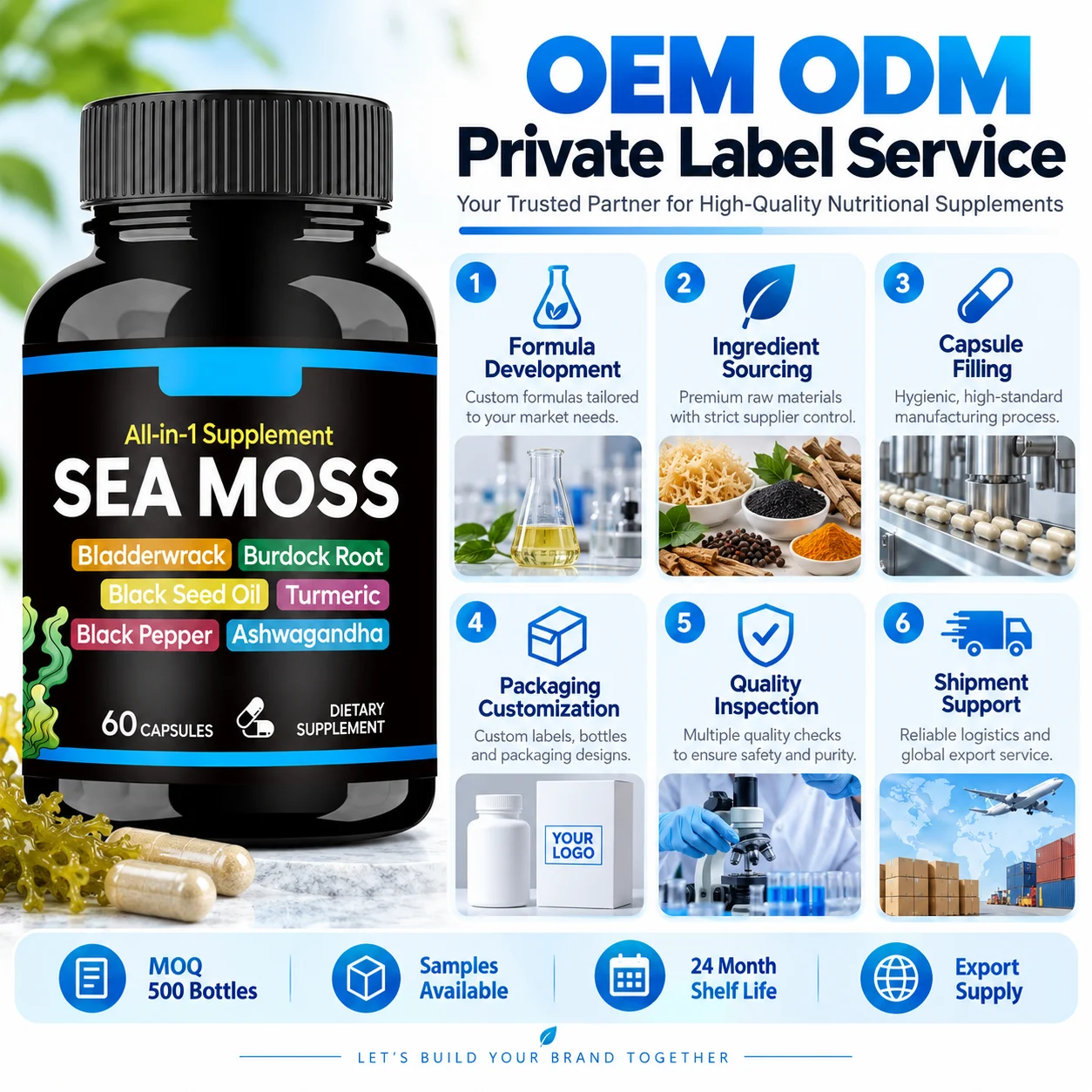 Sea Moss All-in-One Capsules, with Bladderwrack, Burdock Root, Black Seed Oil, Turmeric, Black Pepper & Ashwagandha, Immune & Energy Support Dietary Supplement, 60 Capsules product detail