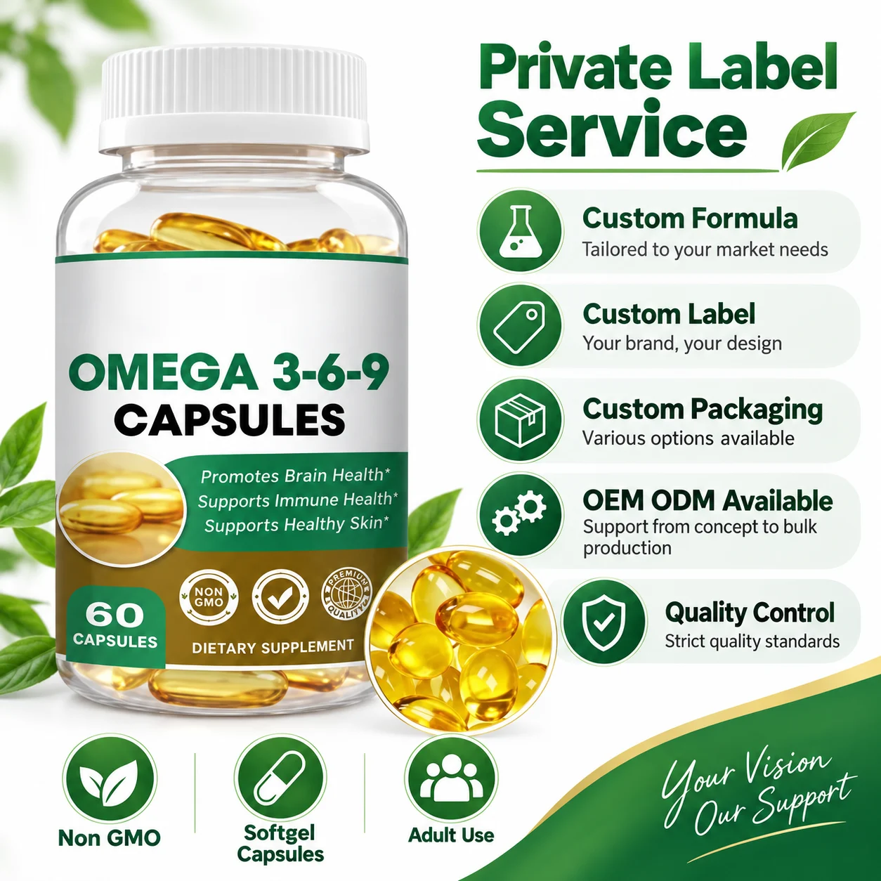 Omega 3-6-9 Softgel Capsules, Deep Sea Fish Oil & DHA Algae Blend, Supports Brain, Immune & Skin Health, 60 Capsules Dietary Supplement product detail