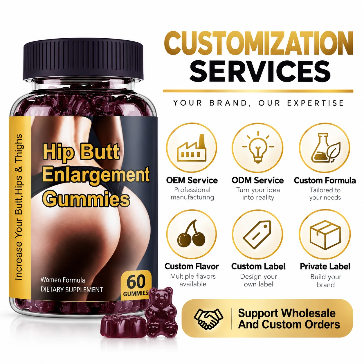 Women’s Hip & Butt Support Gummies, 60 Count, Private Label OEM ODM Dietary Supplement product detail
