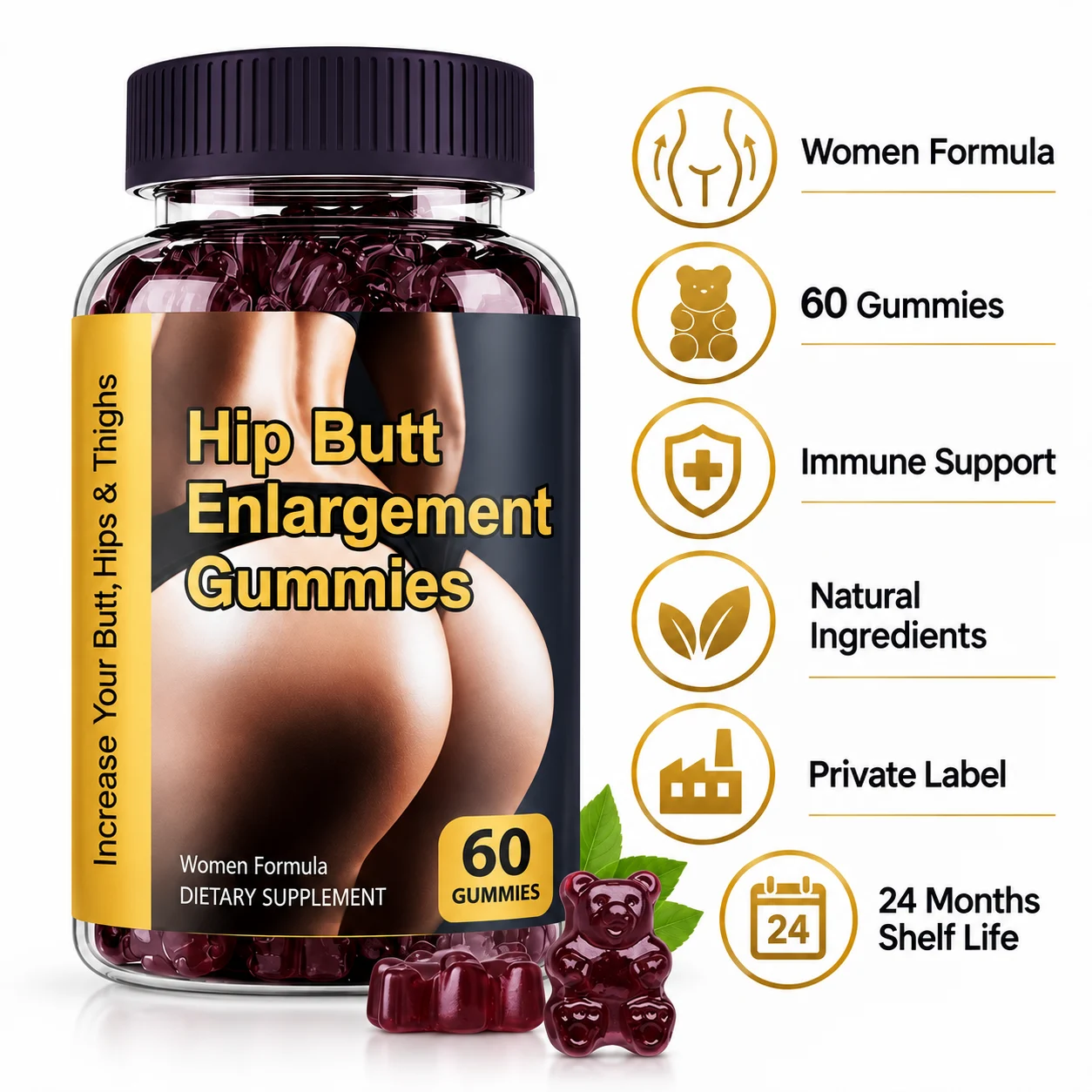 Women’s Hip & Butt Support Gummies, 60 Count, Private Label OEM ODM Dietary Supplement product detail