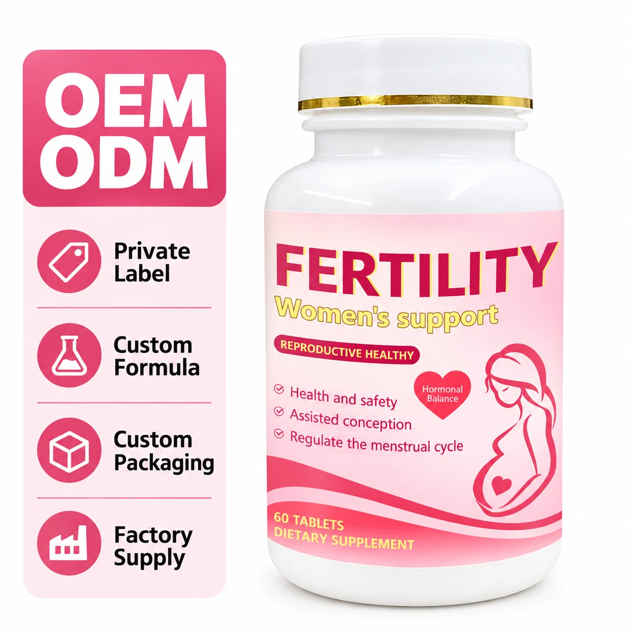 Women’s Fertility Support Supplement 60 Tablets, Reproductive Wellness & Cycle Support, OEM ODM Private Label Custom Formula
