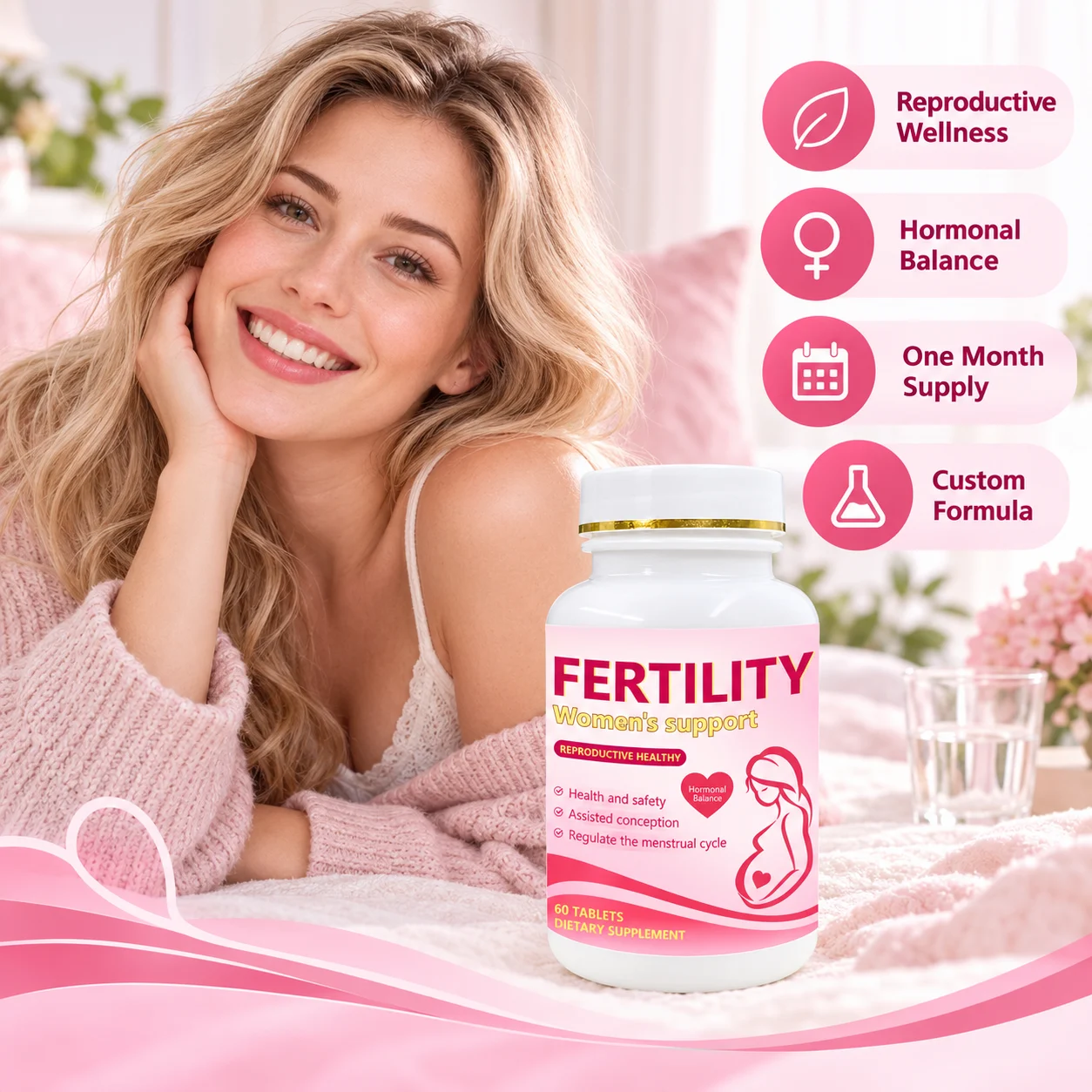 Women’s Fertility Support Supplement 60 Tablets, Reproductive Wellness & Cycle Support, OEM ODM Private Label Custom Formula product detail