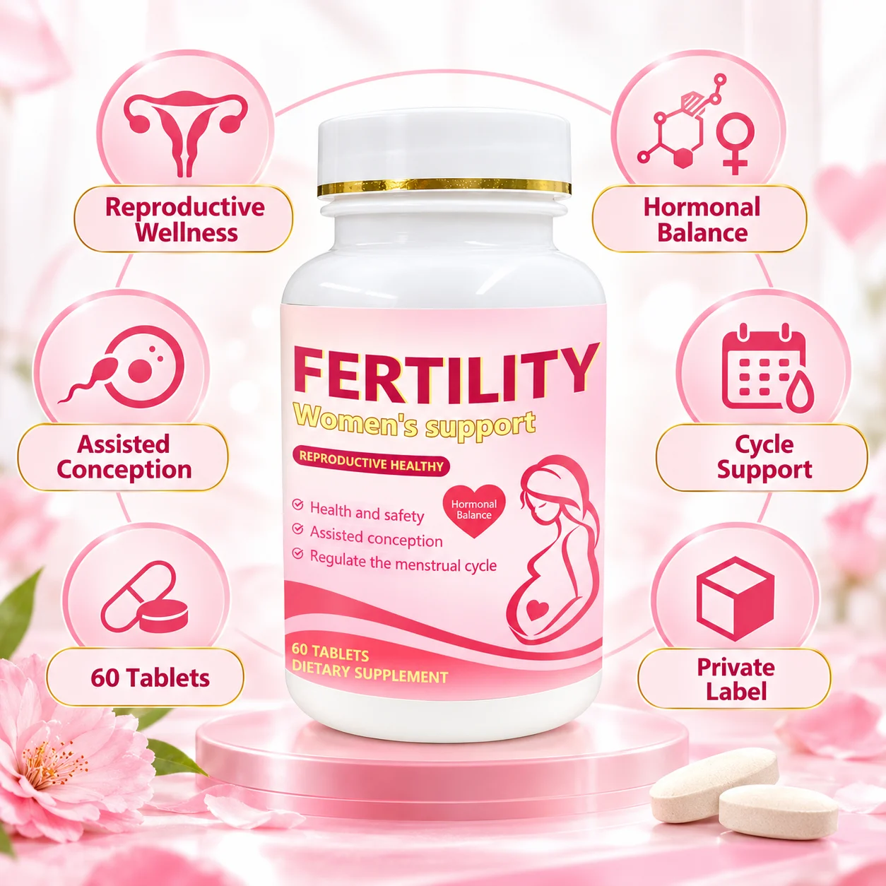 Women’s Fertility Support Supplement 60 Tablets, Reproductive Wellness & Cycle Support, OEM ODM Private Label Custom Formula product detail