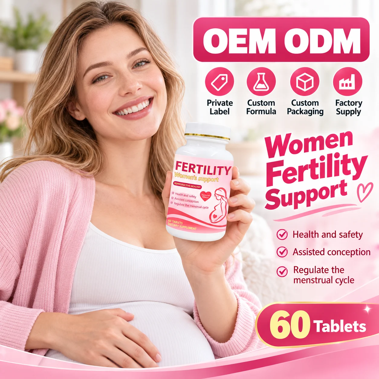 Women’s Fertility Support Supplement 60 Tablets, Reproductive Wellness & Cycle Support, OEM ODM Private Label Custom Formula product detail