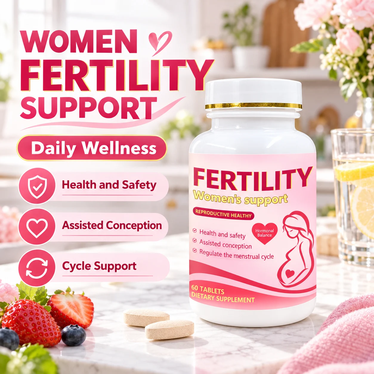 Women’s Fertility Support Supplement 60 Tablets, Reproductive Wellness & Cycle Support, OEM ODM Private Label Custom Formula product detail