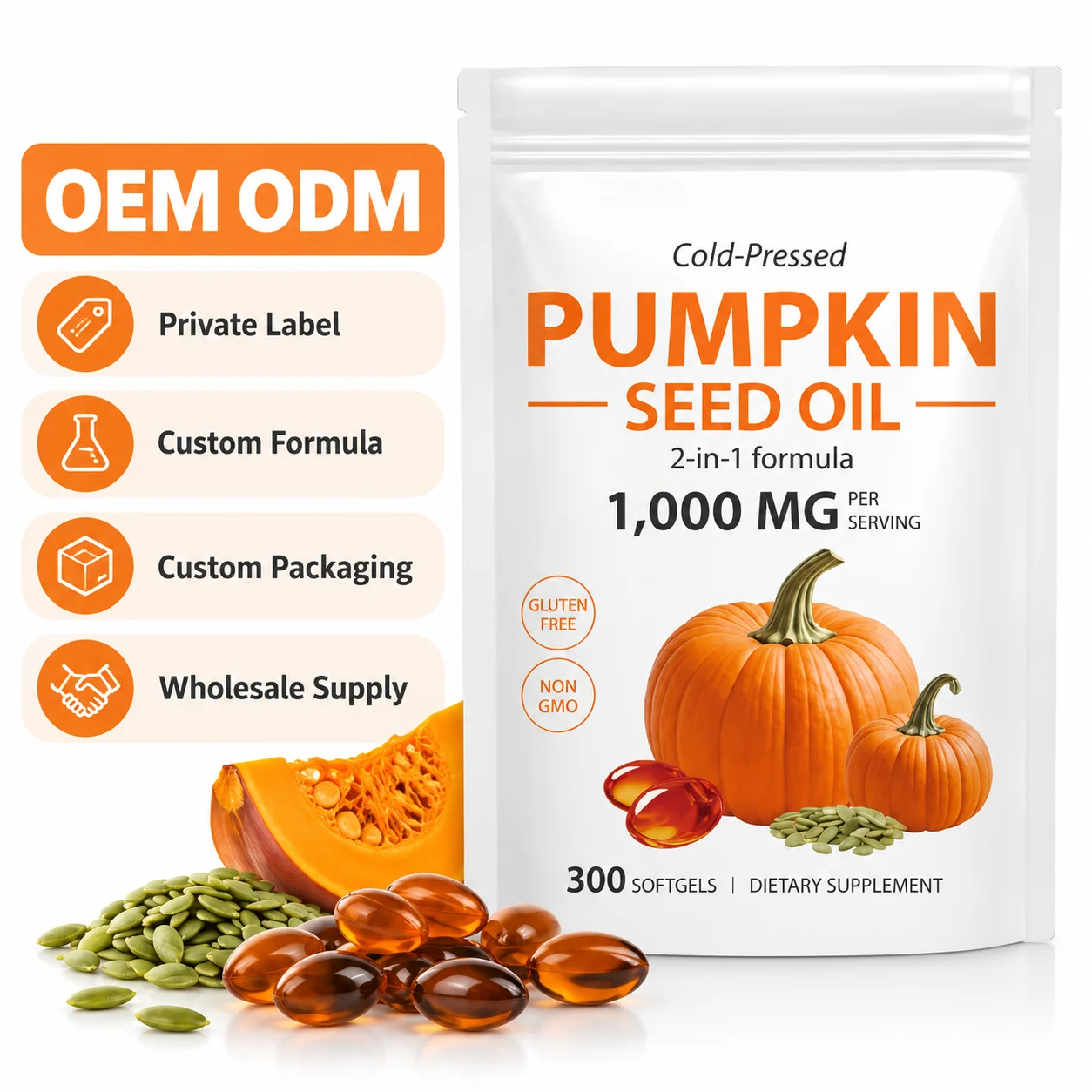 Cold-Pressed Pumpkin Seed Oil with Saw Palmetto, 1000 mg per Serving, 300 Softgels, OEM ODM Private Label