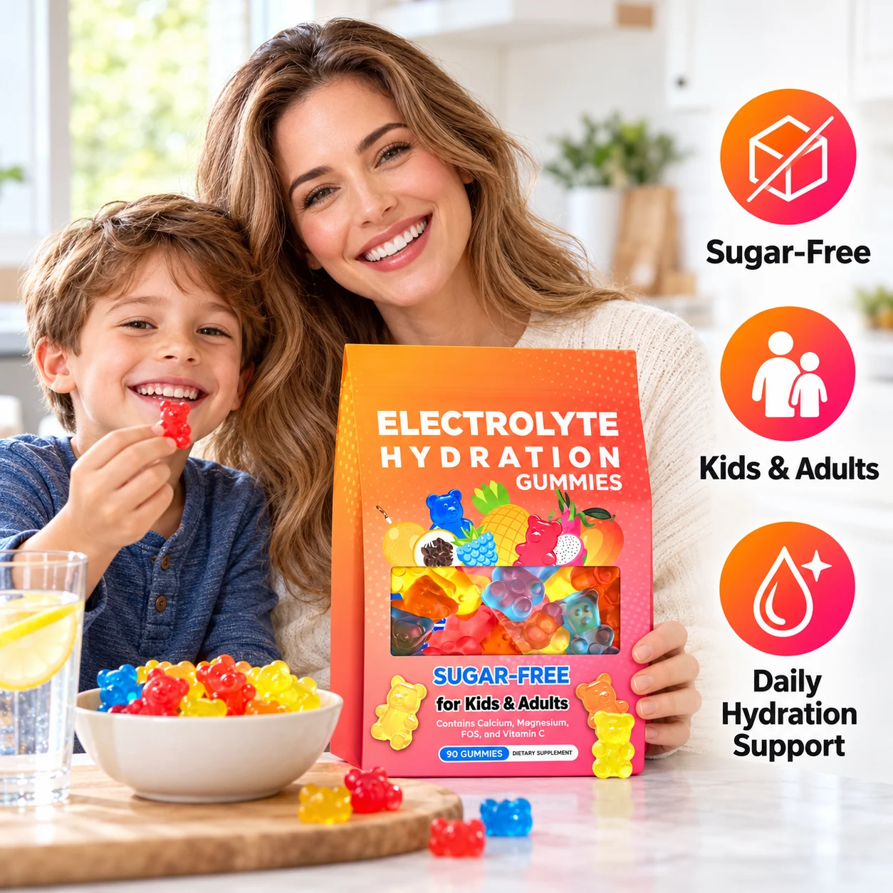 Sugar-Free Electrolyte Gummies with Calcium, Magnesium, Vitamin C & FOS, 90 Count, OEM ODM Private Label product detail