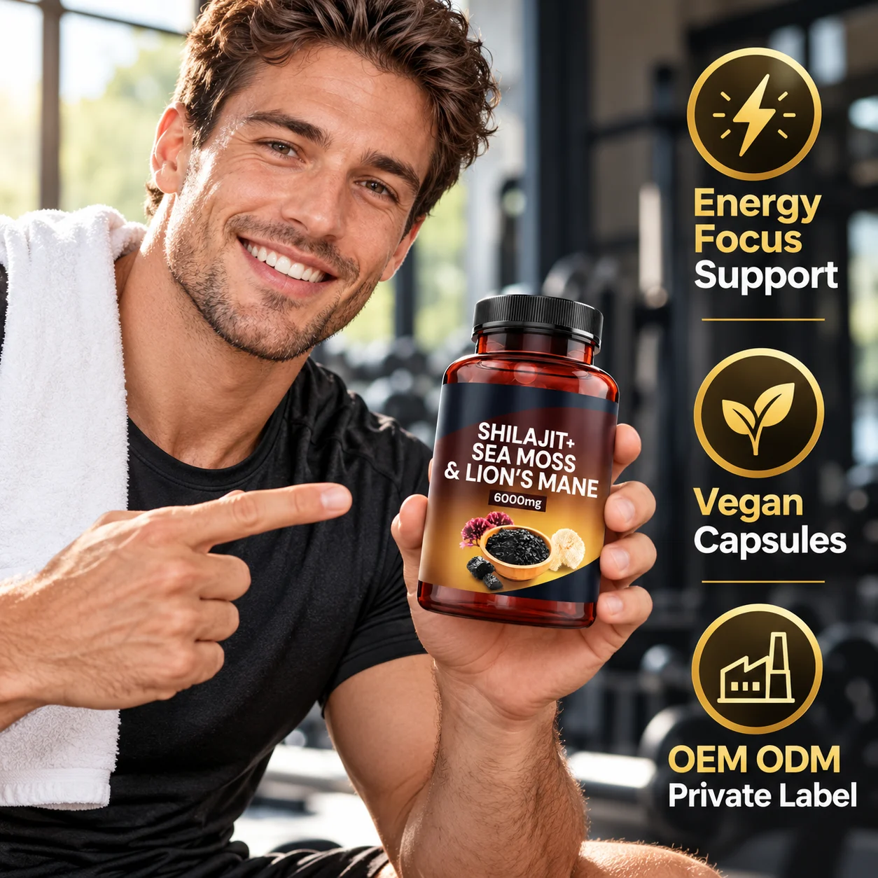 Shilajit Sea Moss & Lion's Mane Capsules 6000mg, 120 Vegan Capsules, 60% Fulvic Acid, Daily Wellness Supplement, OEM ODM Private Label, Custom Formula, Wholesale product detail