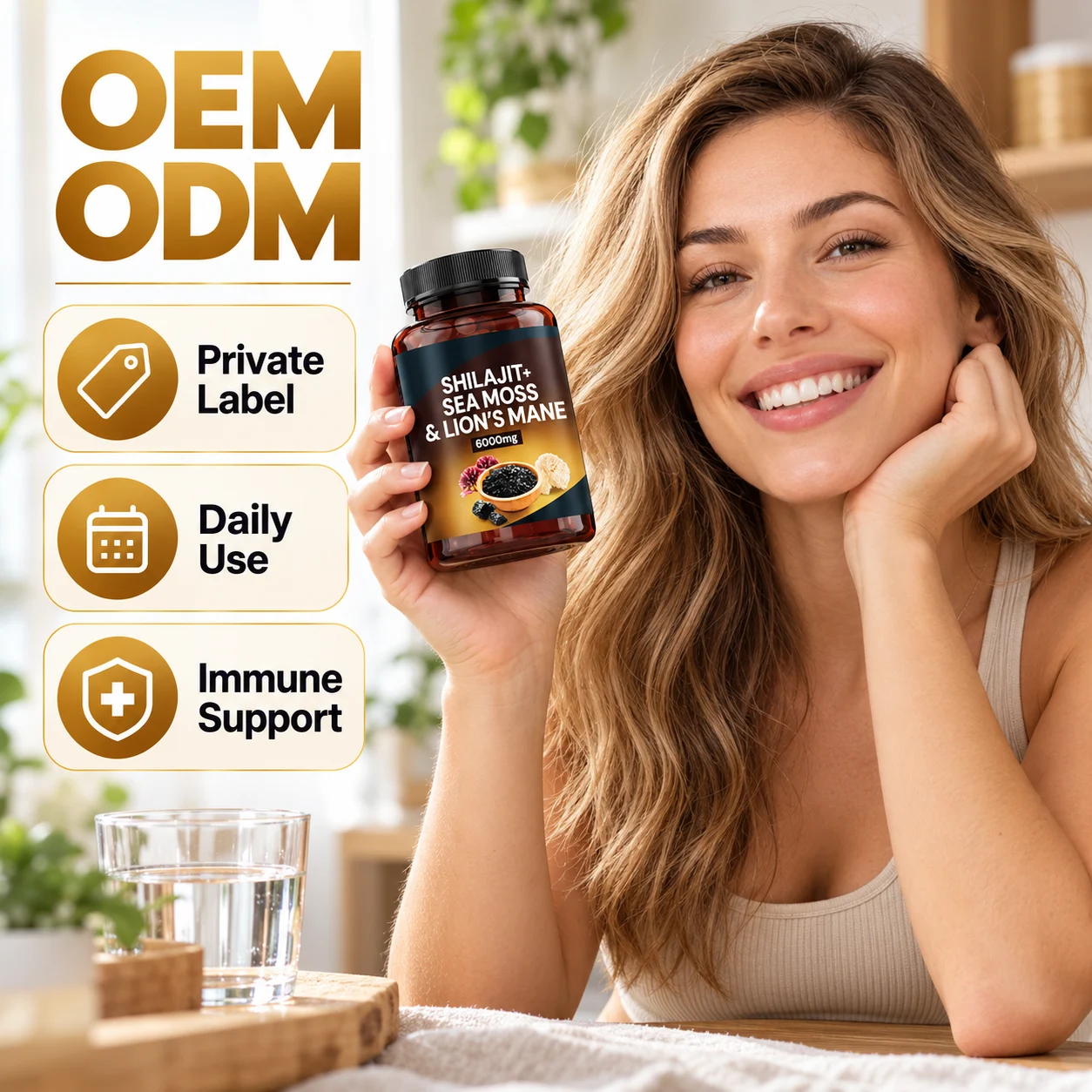 Shilajit Sea Moss & Lion's Mane Capsules 6000mg, 120 Vegan Capsules, 60% Fulvic Acid, Daily Wellness Supplement, OEM ODM Private Label, Custom Formula, Wholesale product detail
