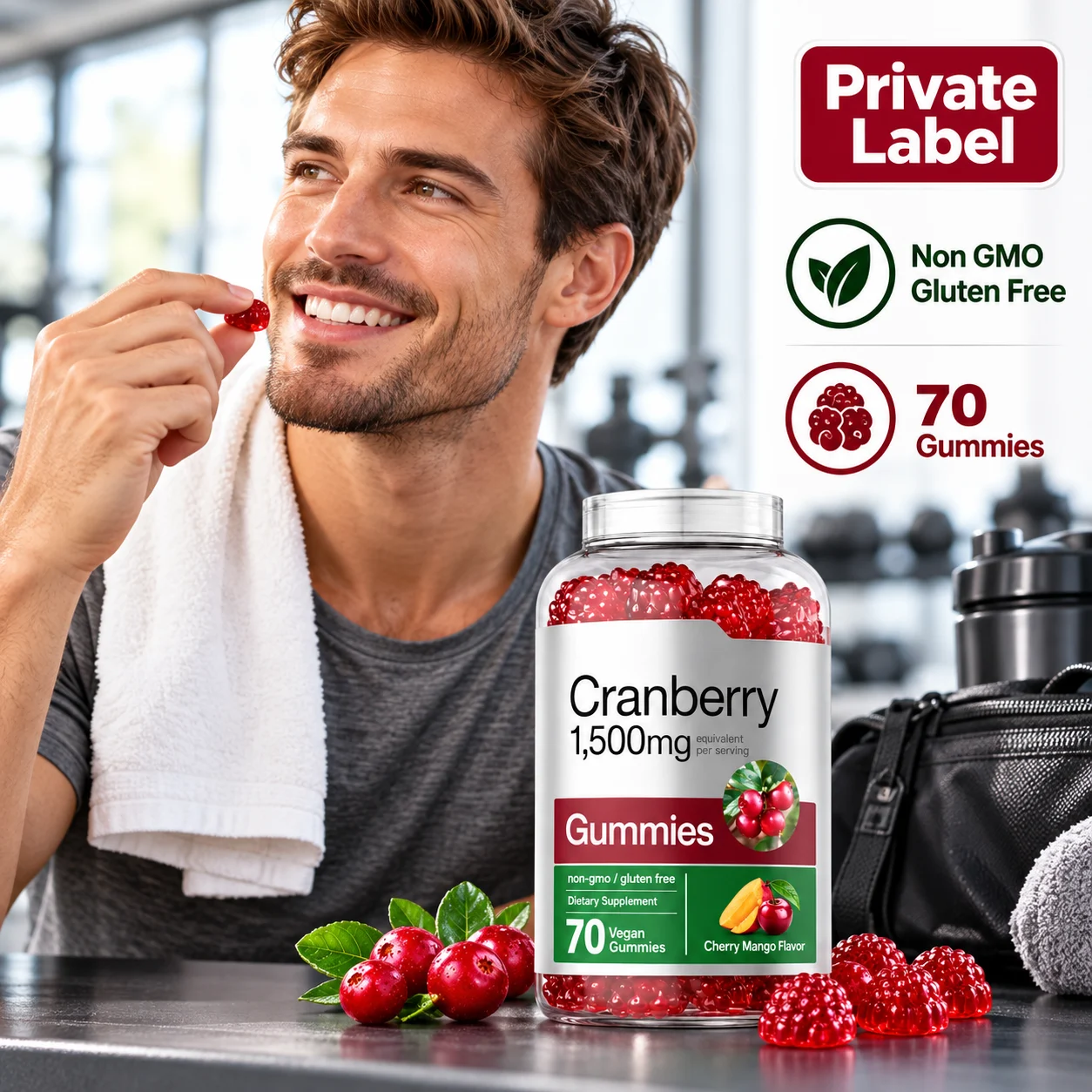 Cranberry Gummies 1500mg Equivalent Per Serving, 70 Vegan Gummies, Cherry Mango Flavor, Non-GMO, Gluten Free Dietary Supplement, OEM ODM Private Label Wholesale product detail