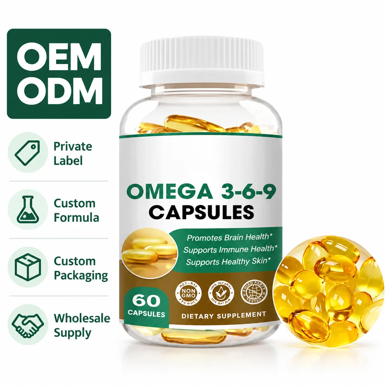 Omega 3-6-9 Softgels, 60 Count, DHA Fish Oil & Plant-Based Fatty Acids, Daily Essential Fatty Acid Supplement for Men and Women, OEM ODM Private Label, Custom Formula, Wholesale