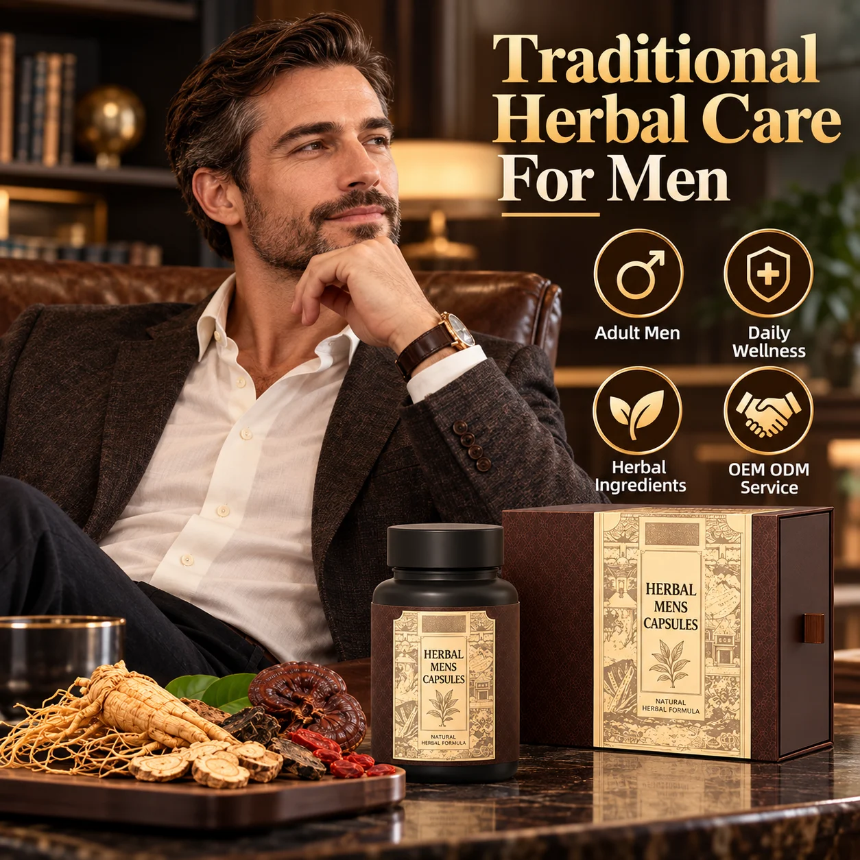 Herbal Men's Wellness Capsules, Premium Traditional Herbal Formula for Adult Men, Daily Vitality Supplement, Gift Box Packaging, OEM ODM Private Label, Custom Formula, Wholesale Supply product detail