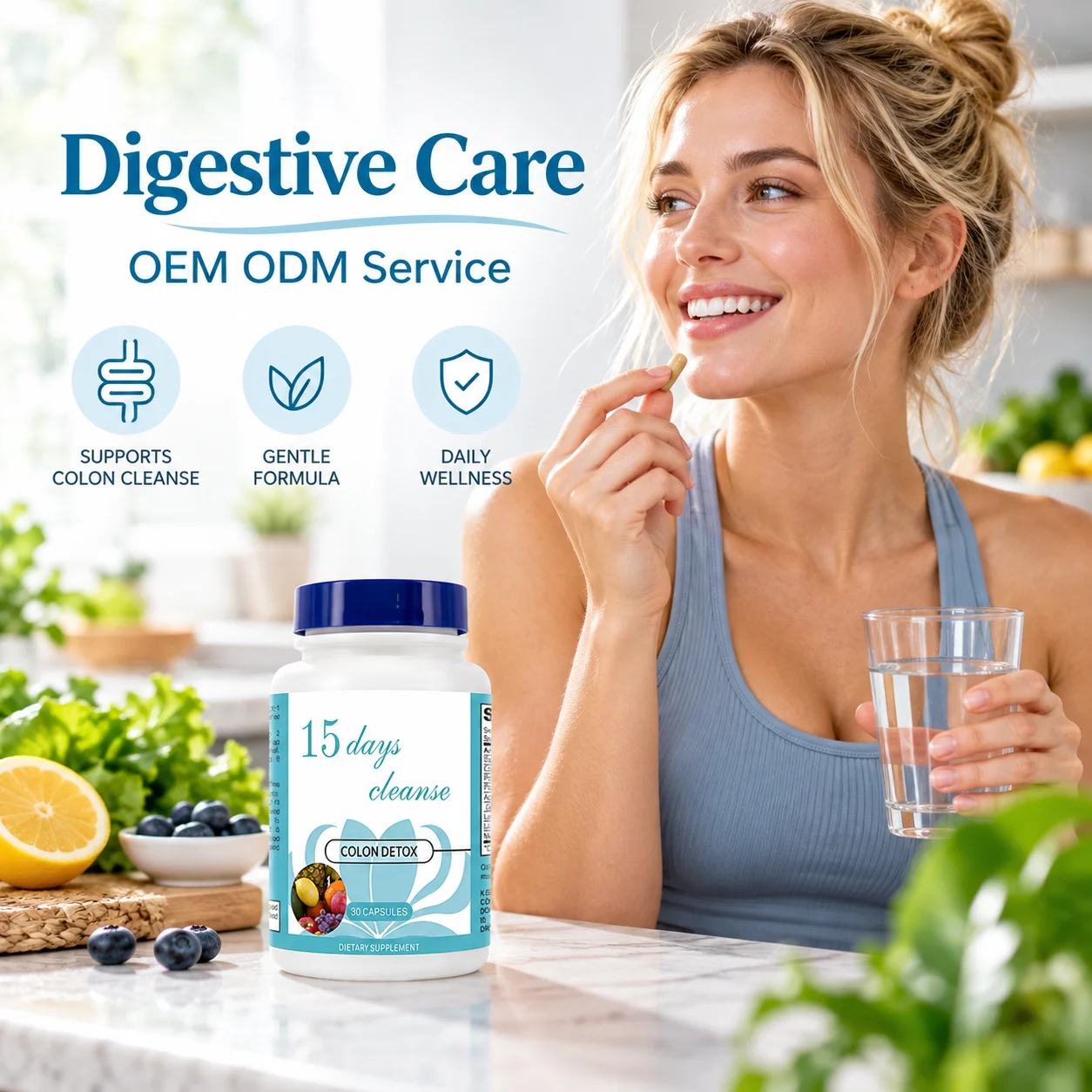 15 Day Colon Cleanse Capsules, 30 Count, Digestive Wellness & Gut Support Dietary Supplement for Adults, OEM ODM Private Label, Custom Formula, Wholesale Supply product detail