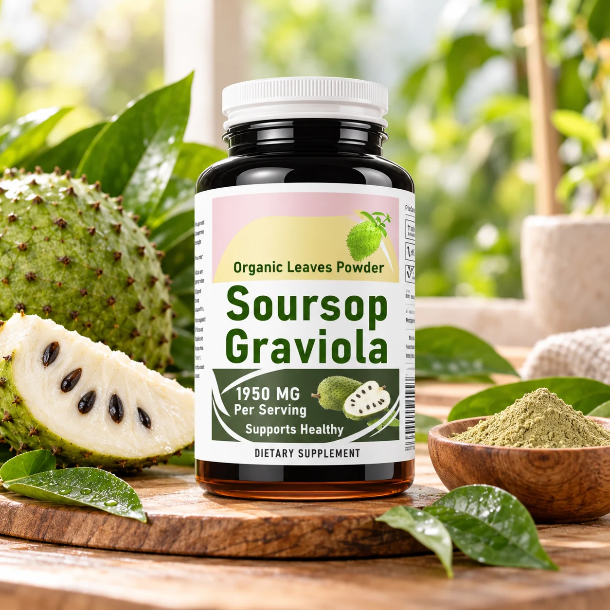 Soursop Graviola Leaf Supplement 1950mg Per Serving, Organic Leaves Powder, Botanical Dietary Supplement, OEM ODM Private Label, Custom Formula & Packaging, Wholesale Supply product detail