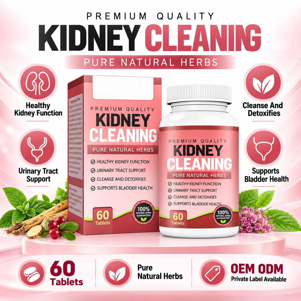 Herbal Kidney Support Tablets, 60 Count, Botanical Dietary Supplement for Adult Wellness, Kidney & Urinary Tract Wellness Formula, OEM ODM Private Label, Custom Formula & Packaging, Wholesale product detail