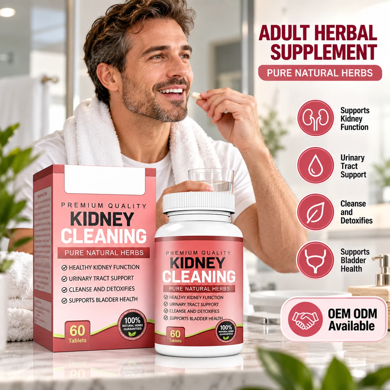 Herbal Kidney Support Tablets, 60 Count, Botanical Dietary Supplement for Adult Wellness, Kidney & Urinary Tract Wellness Formula, OEM ODM Private Label, Custom Formula & Packaging, Wholesale product detail