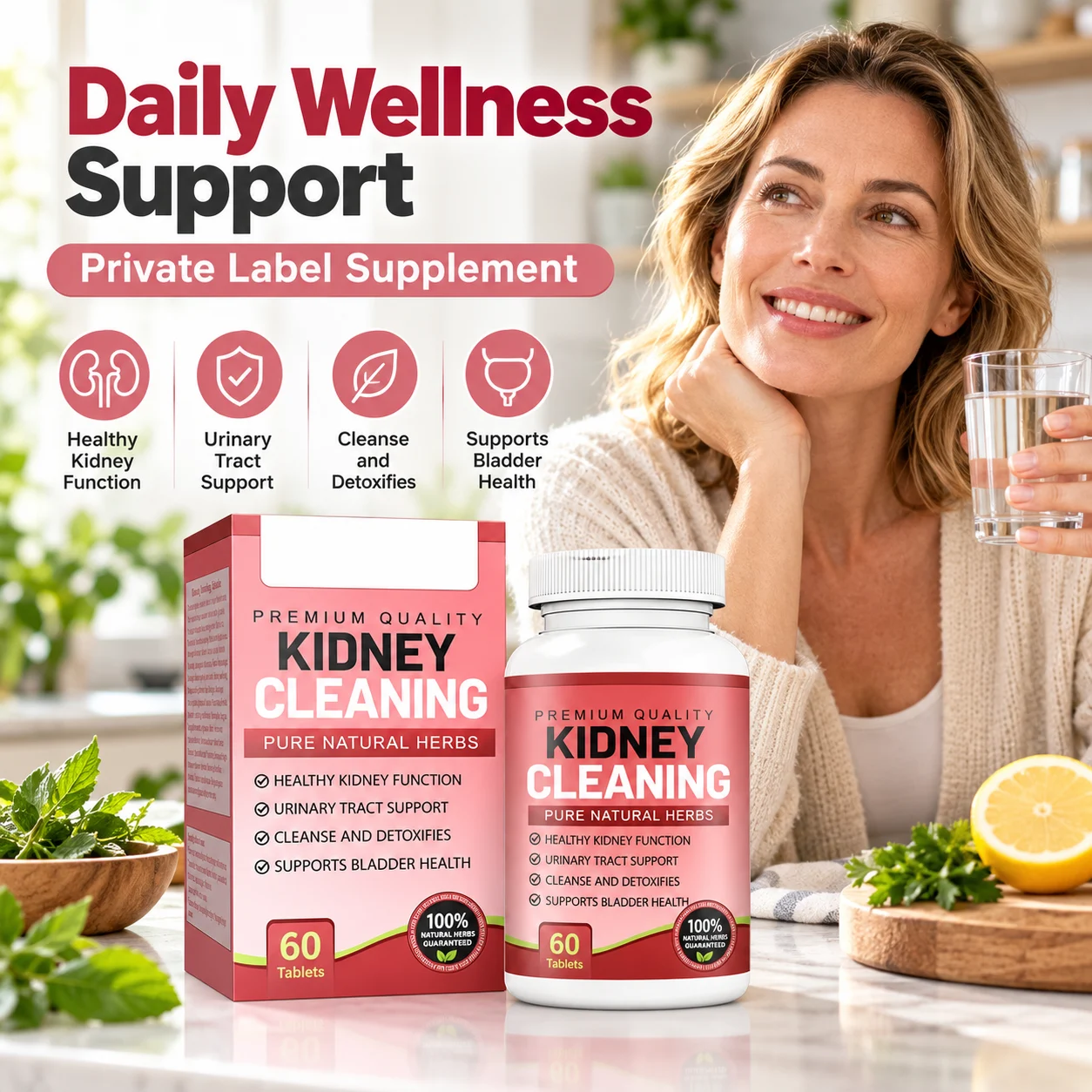 Herbal Kidney Support Tablets, 60 Count, Botanical Dietary Supplement for Adult Wellness, Kidney & Urinary Tract Wellness Formula, OEM ODM Private Label, Custom Formula & Packaging, Wholesale product detail