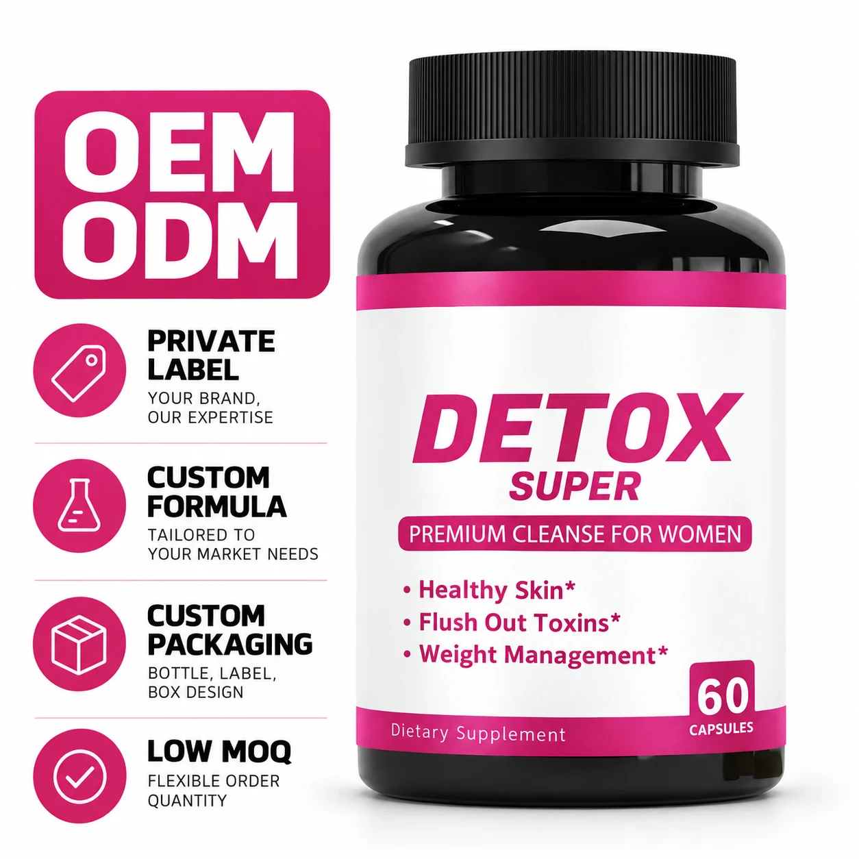Detox Super Women's Cleanse Capsules, 60 Count, Herbal Dietary Supplement for Women, Daily Wellness Formula, OEM ODM Private Label, Custom Formula & Packaging, Wholesale Supply