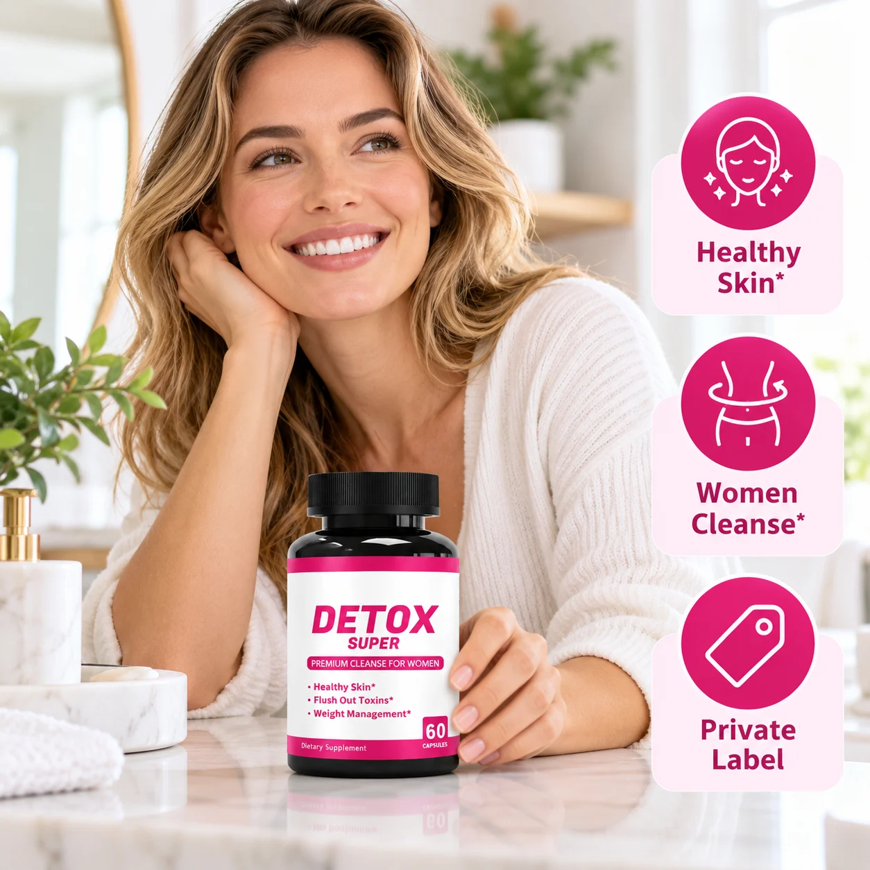 Detox Super Women's Cleanse Capsules, 60 Count, Herbal Dietary Supplement for Women, Daily Wellness Formula, OEM ODM Private Label, Custom Formula & Packaging, Wholesale Supply product detail