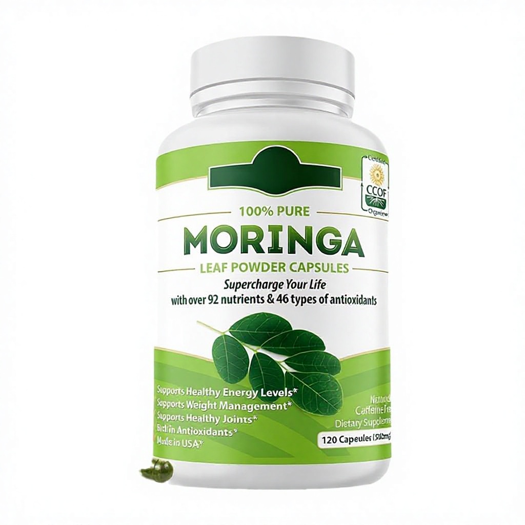 Moringa Leaf Powder Capsules, 120 Count, 500mg Label Specification, Moringa Oleifera Botanical Dietary Supplement for Daily Wellness, OEM ODM Private Label, Custom Formula & Packaging, Wholesale Supply product detail