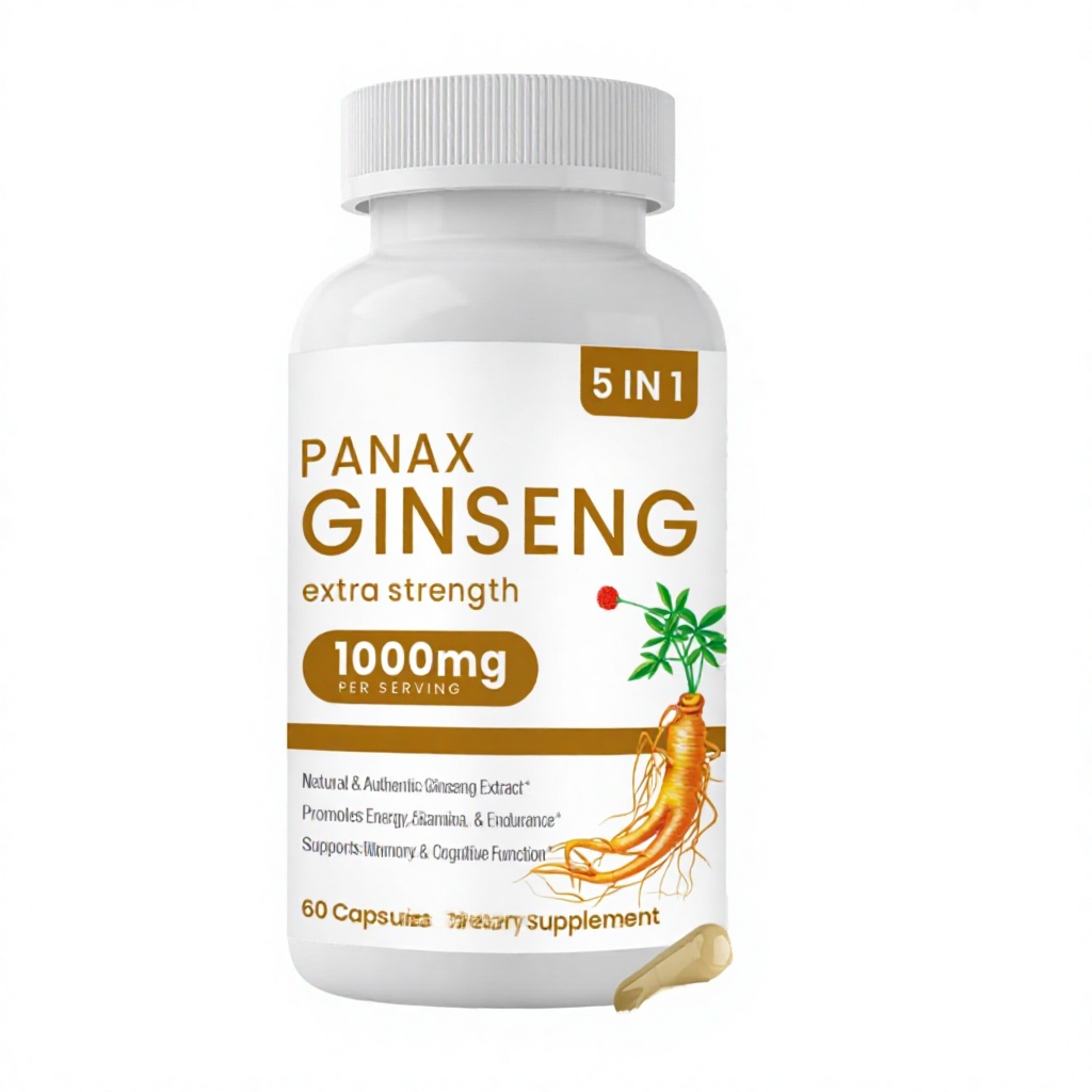 5 IN 1 Panax Ginseng Capsules, 1000mg Per Serving, 60 Capsules product detail