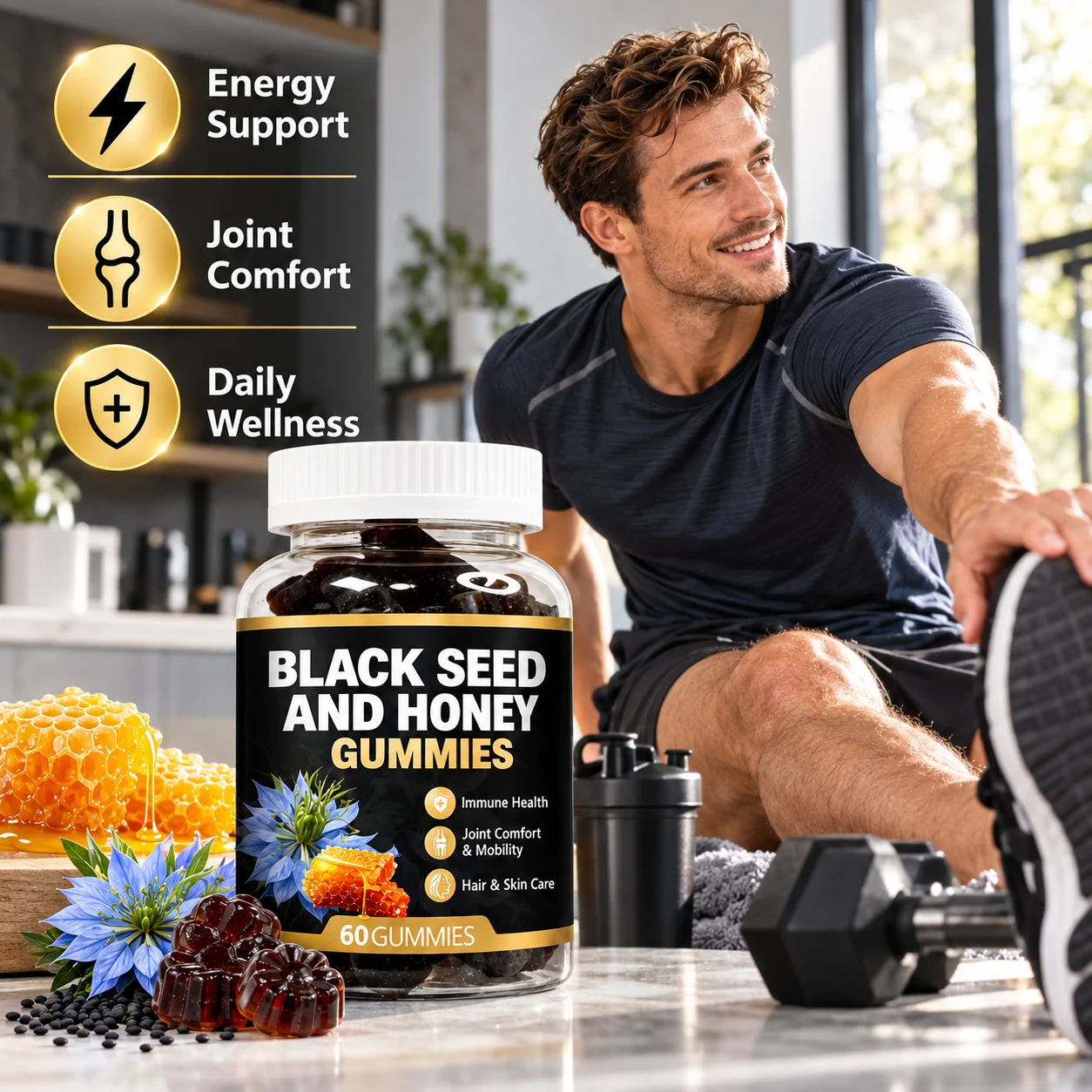Black Seed and Honey Gummies, 60 Gummies Per Bottle, Adult Formula product detail