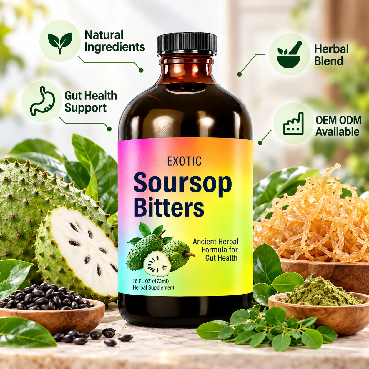 Soursop Bitters Liquid Herbal Supplement, 16 FL OZ (473ml), Gut Health Suppor product detail