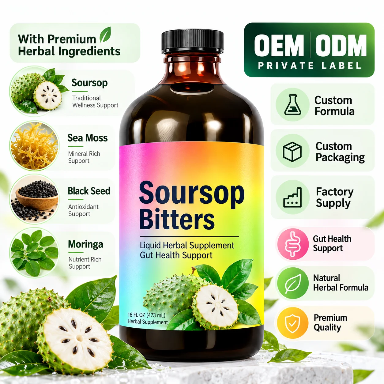 Soursop Bitters Liquid Herbal Supplement, 16 FL OZ (473ml), Gut Health Suppor product detail