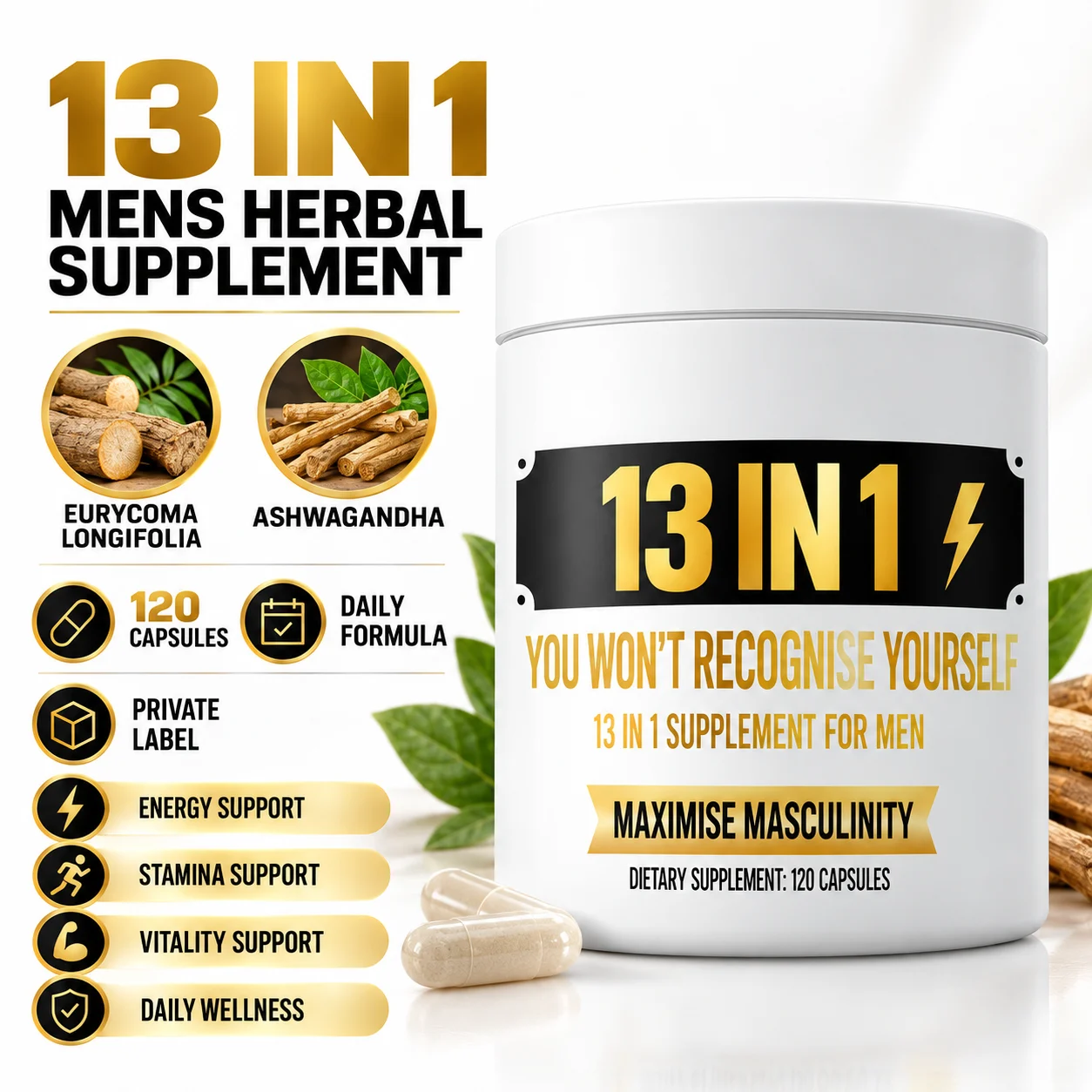 13 in 1 Supplement for Men, 120 Capsules, Mens Herbal Dietary Supplement product detail