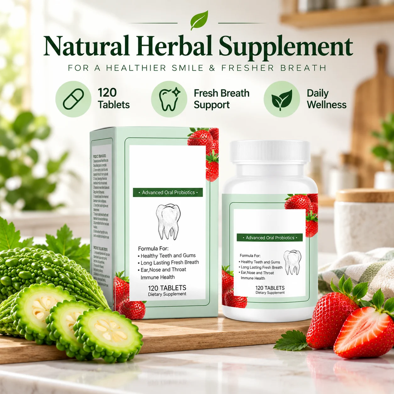 Bitter Melon Extract Herbal Dietary Supplement Tablets, 120 Tablets, Supports Teeth Gums & Fresh Breath product detail