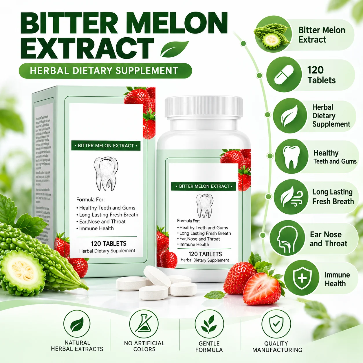 Bitter Melon Extract Herbal Dietary Supplement Tablets, 120 Tablets, Supports Teeth Gums & Fresh Breath product detail