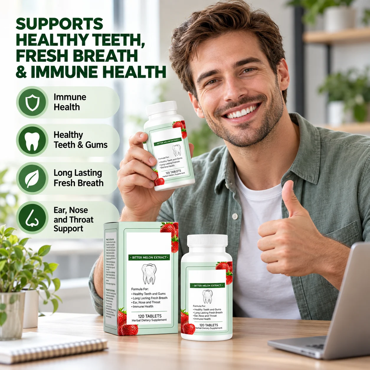 Bitter Melon Extract Herbal Dietary Supplement Tablets, 120 Tablets, Supports Teeth Gums & Fresh Breath product detail