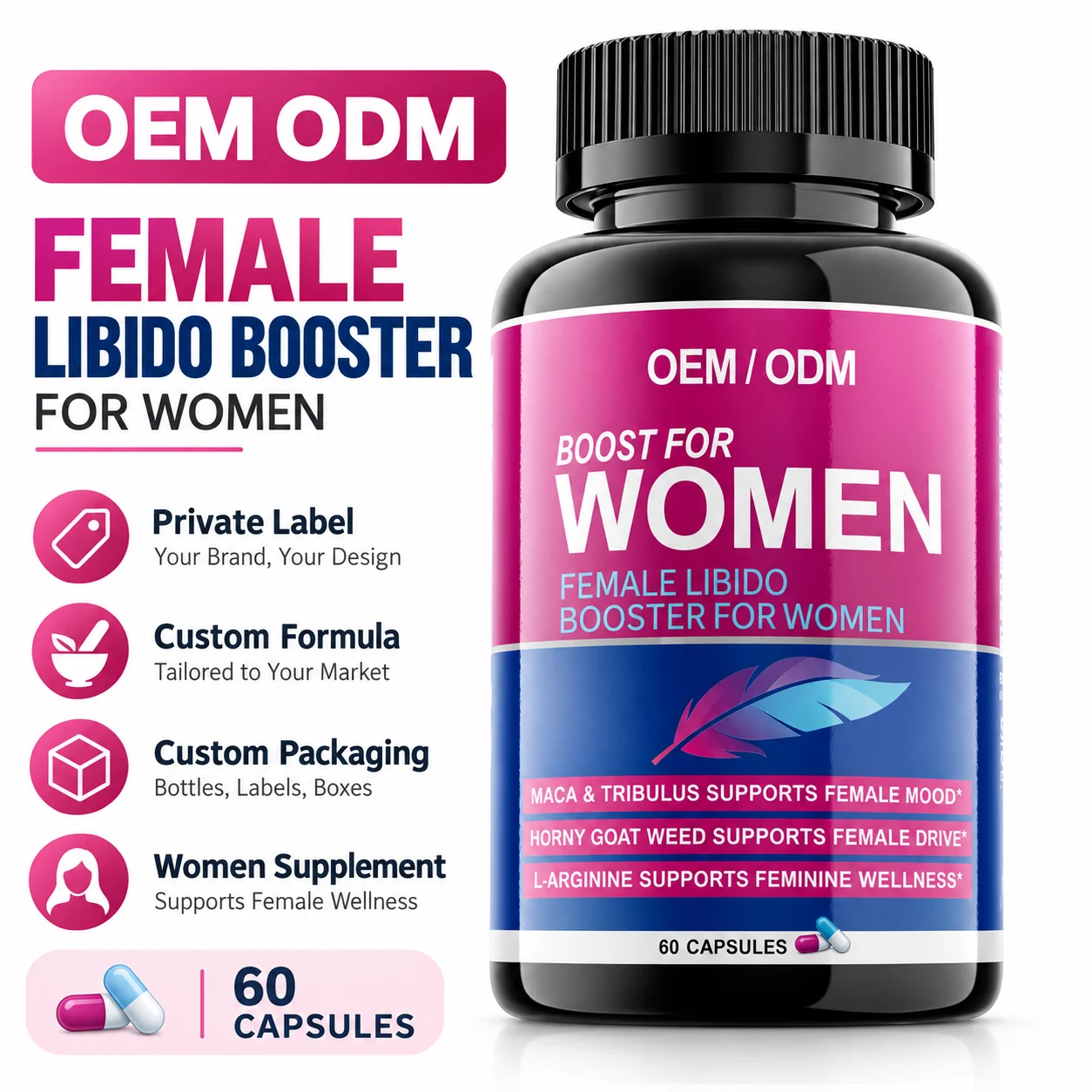 Female Libido Booster Capsules for Women, 60 Capsules, With Maca, Tribulus, Horny Goat Weed & L-Arginine
