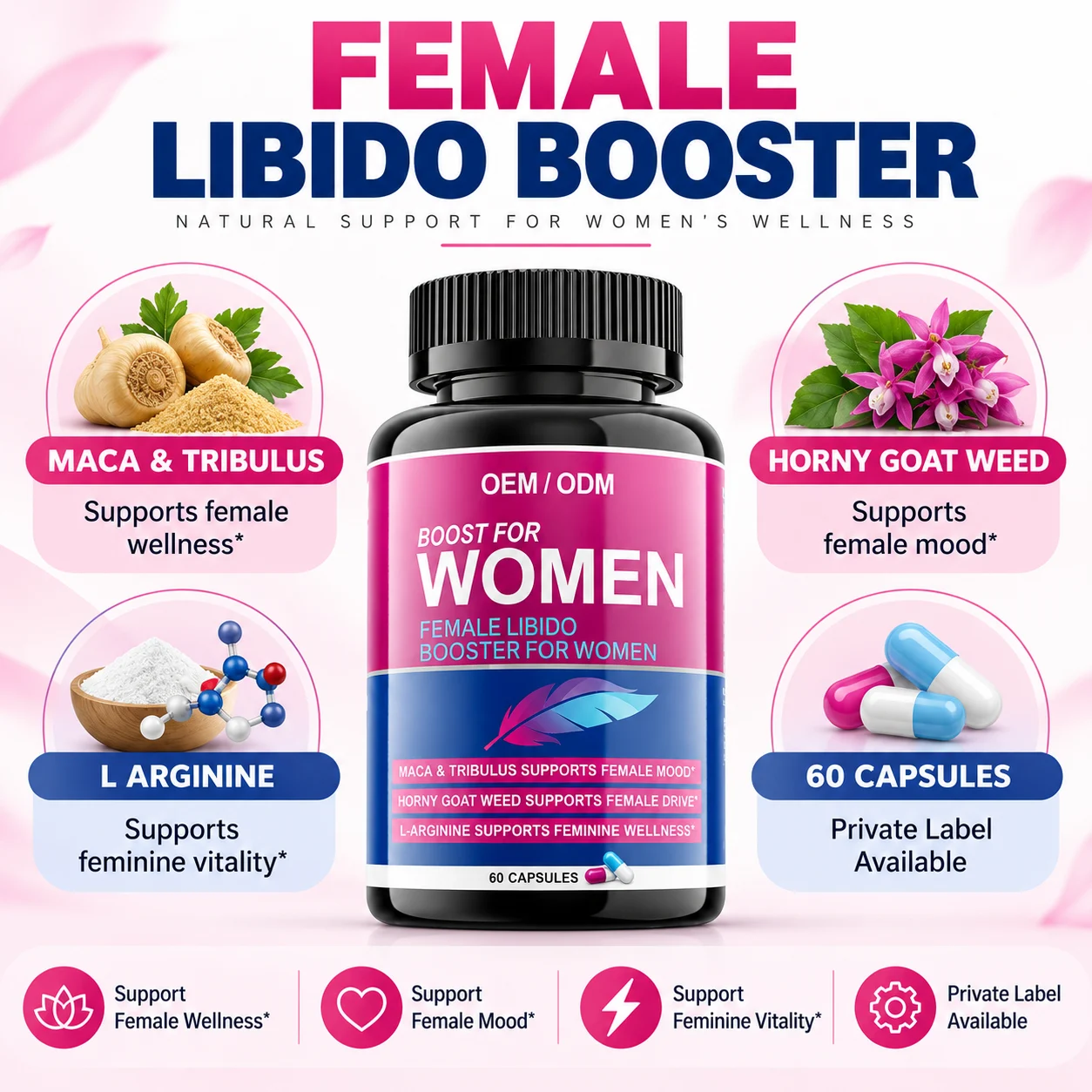 Female Libido Booster Capsules for Women, 60 Capsules, With Maca, Tribulus, Horny Goat Weed & L-Arginine product detail
