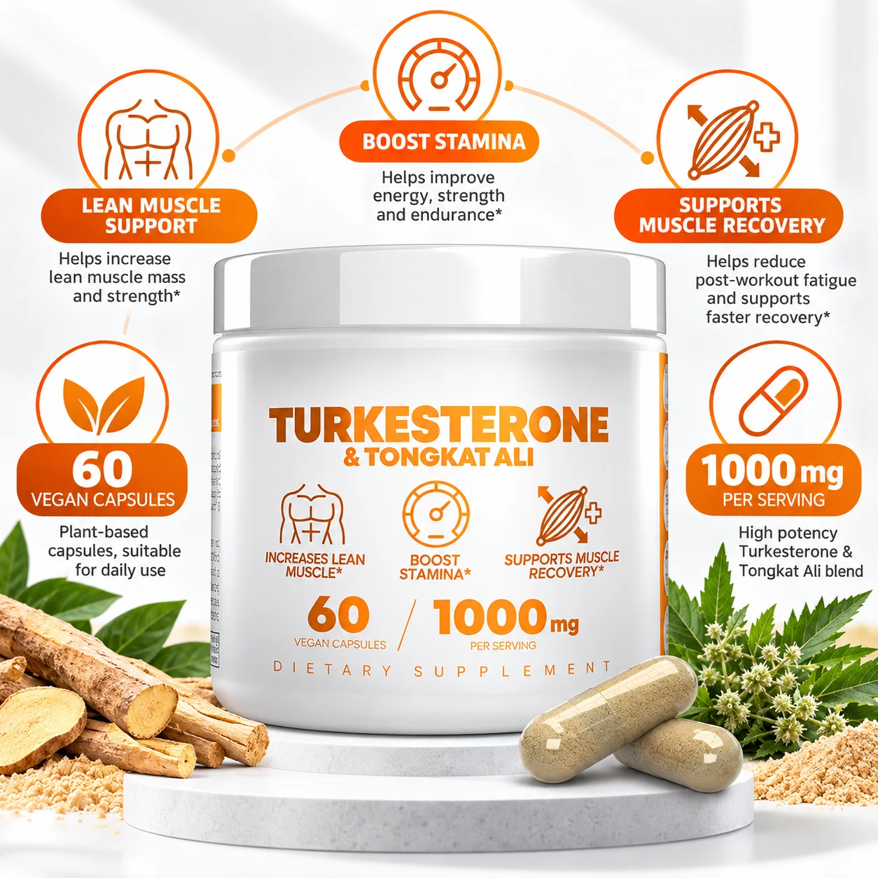 Turkesterone & Tongkat Ali Vegan Capsules, 60 Vegan Capsules, 1000mg Per Serving product detail