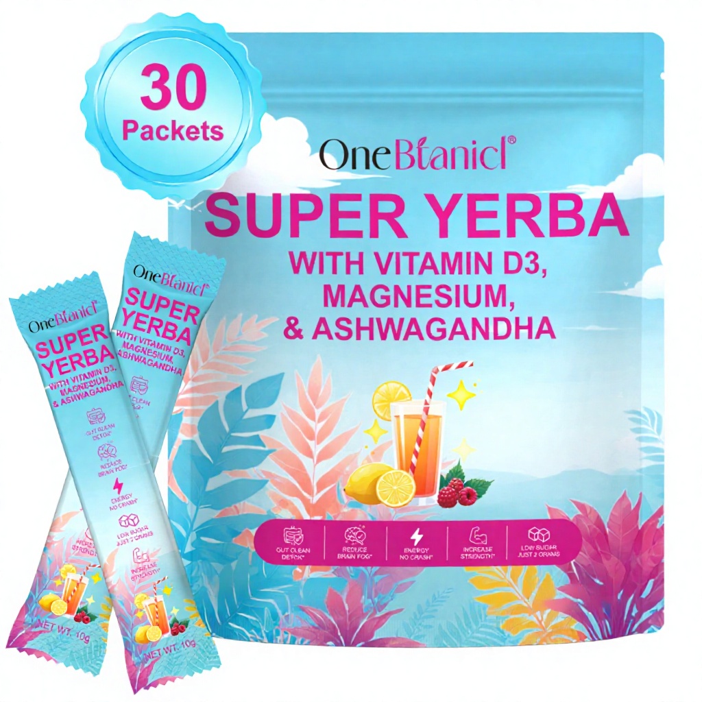 Super Yerba Powder Sticks with Vitamin D3, Magnesium & Ashwagandha, Raspberry Lemonade Flavor, 30 Packets product detail