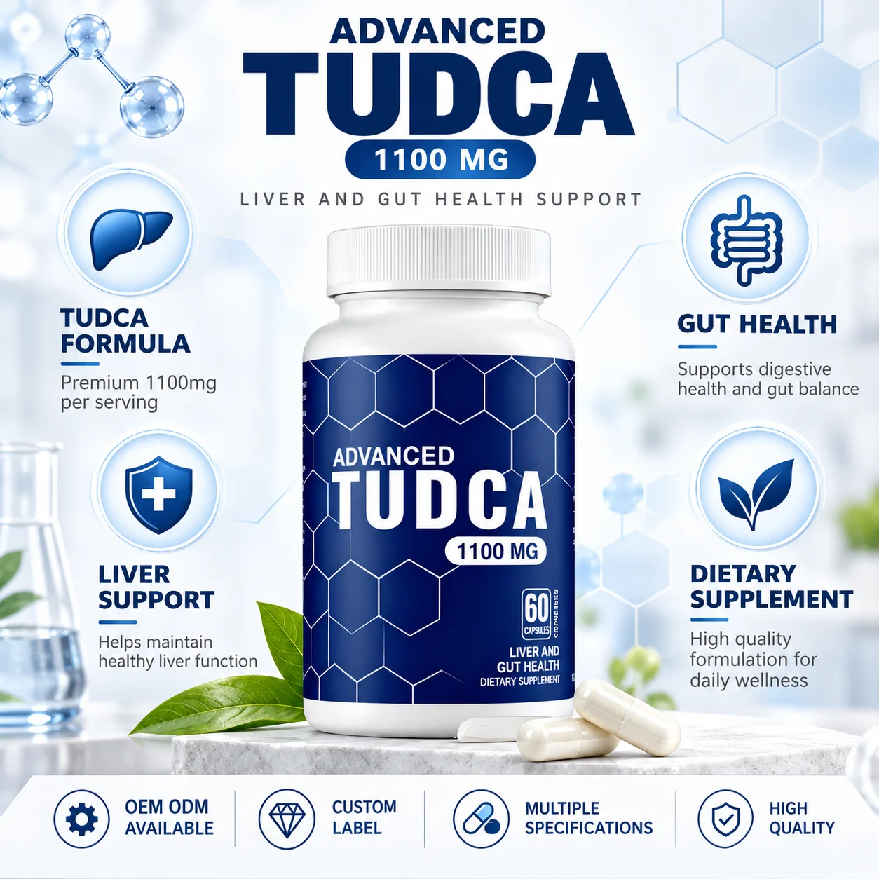 Advanced TUDCA Capsules, 1100mg Per Serving, 60 Capsules, Liver & Gut Health Dietary Supplement product detail