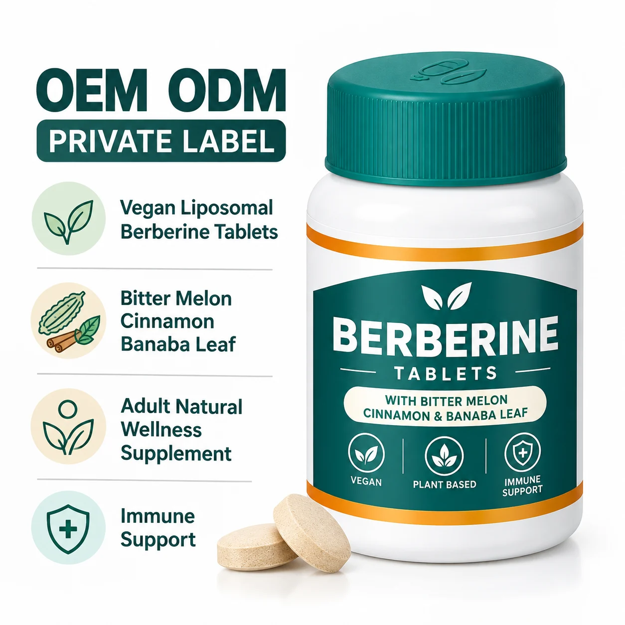 Liposomal Berberine Tablets with Bitter Melon, Cinnamon & Banaba Leaf, Vegan Plant Based Immune Support Supplement