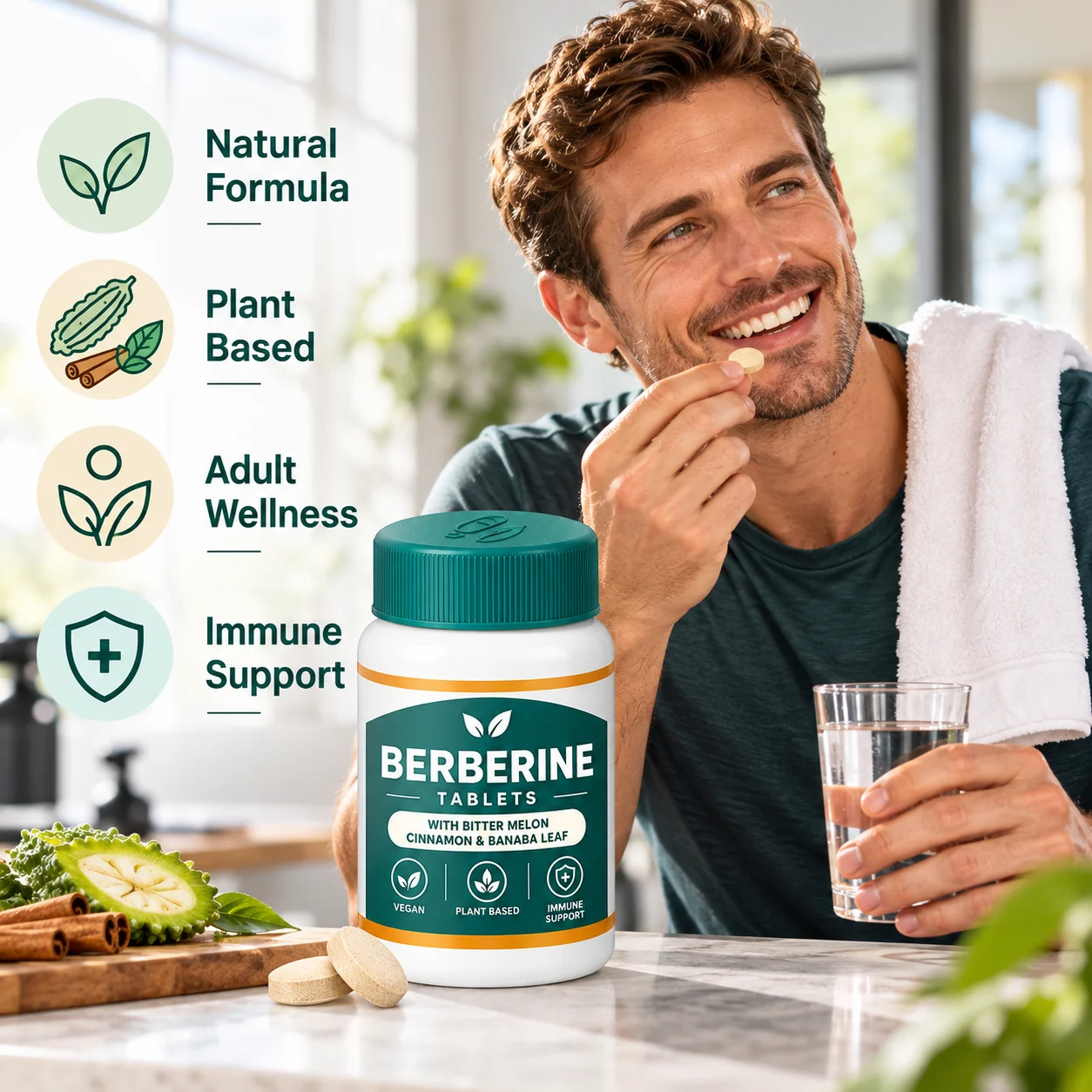 Liposomal Berberine Tablets with Bitter Melon, Cinnamon & Banaba Leaf, Vegan Plant Based Immune Support Supplement product detail