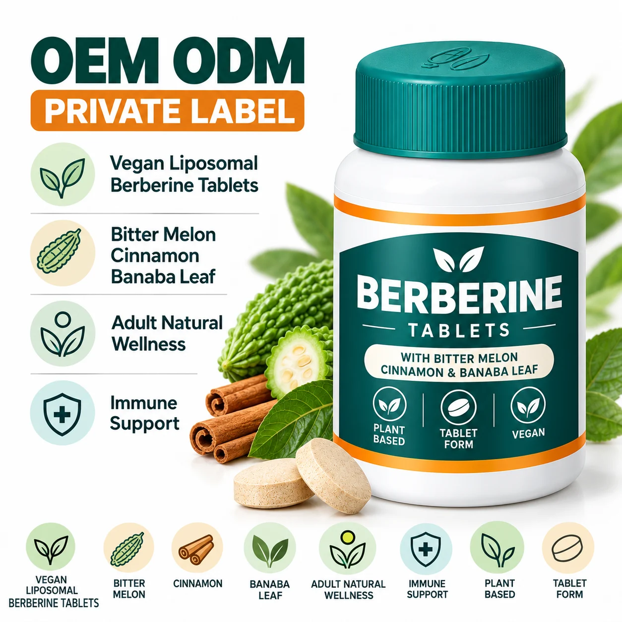 Liposomal Berberine Tablets with Bitter Melon, Cinnamon & Banaba Leaf, Vegan Plant Based Immune Support Supplement product detail