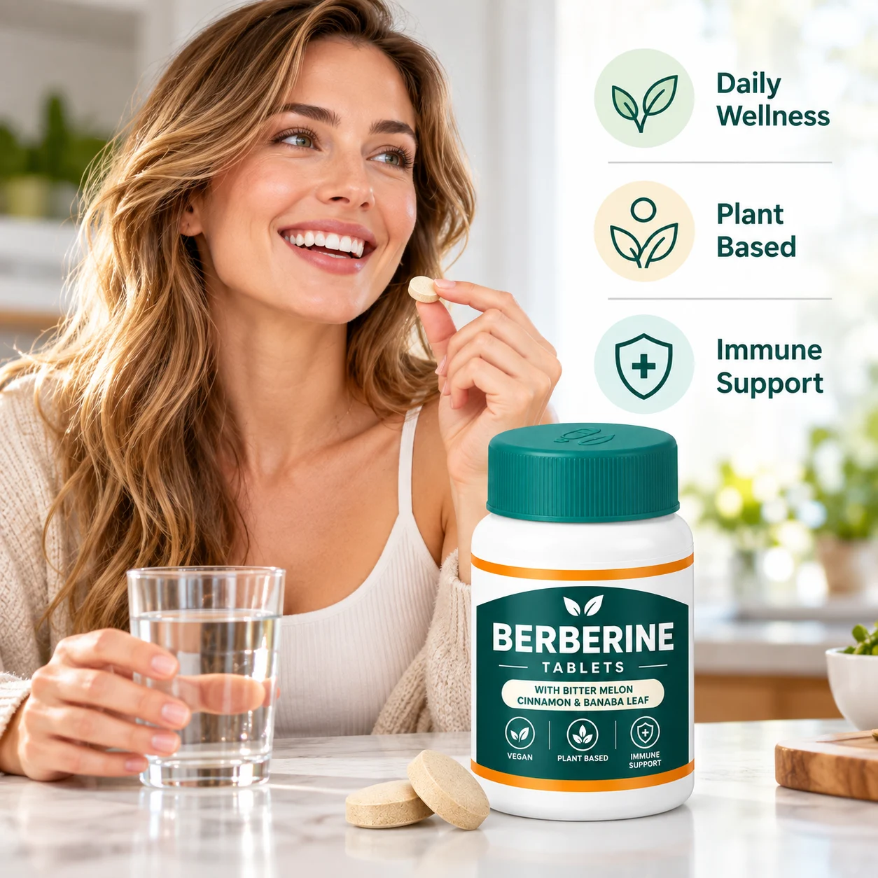 Liposomal Berberine Tablets with Bitter Melon, Cinnamon & Banaba Leaf, Vegan Plant Based Immune Support Supplement product detail