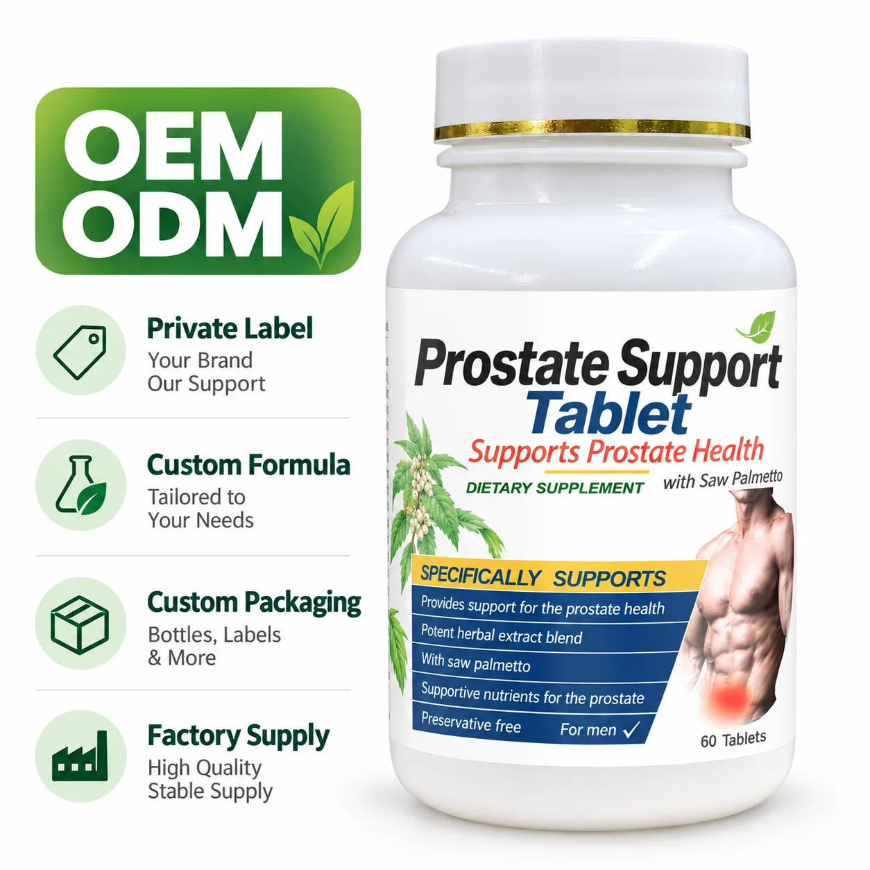 Prostate Support Tablets for Men, with Saw Palmetto Herbal Extract Blend, 60 Tablets, Men’s Health Dietary Supplement